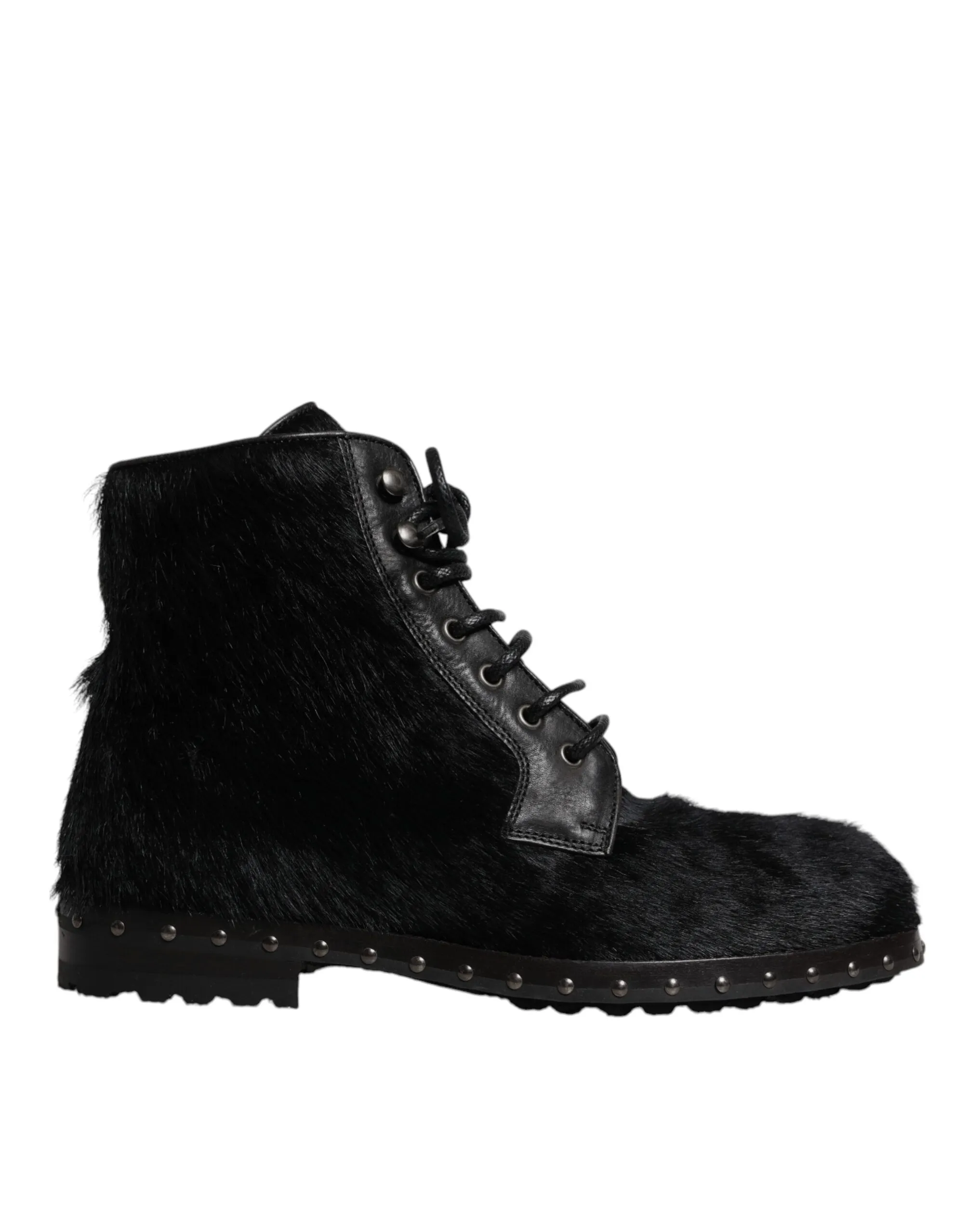 Dolce & Gabbana Men's Black Pony Style Leather Mid Calf Boots Shoes