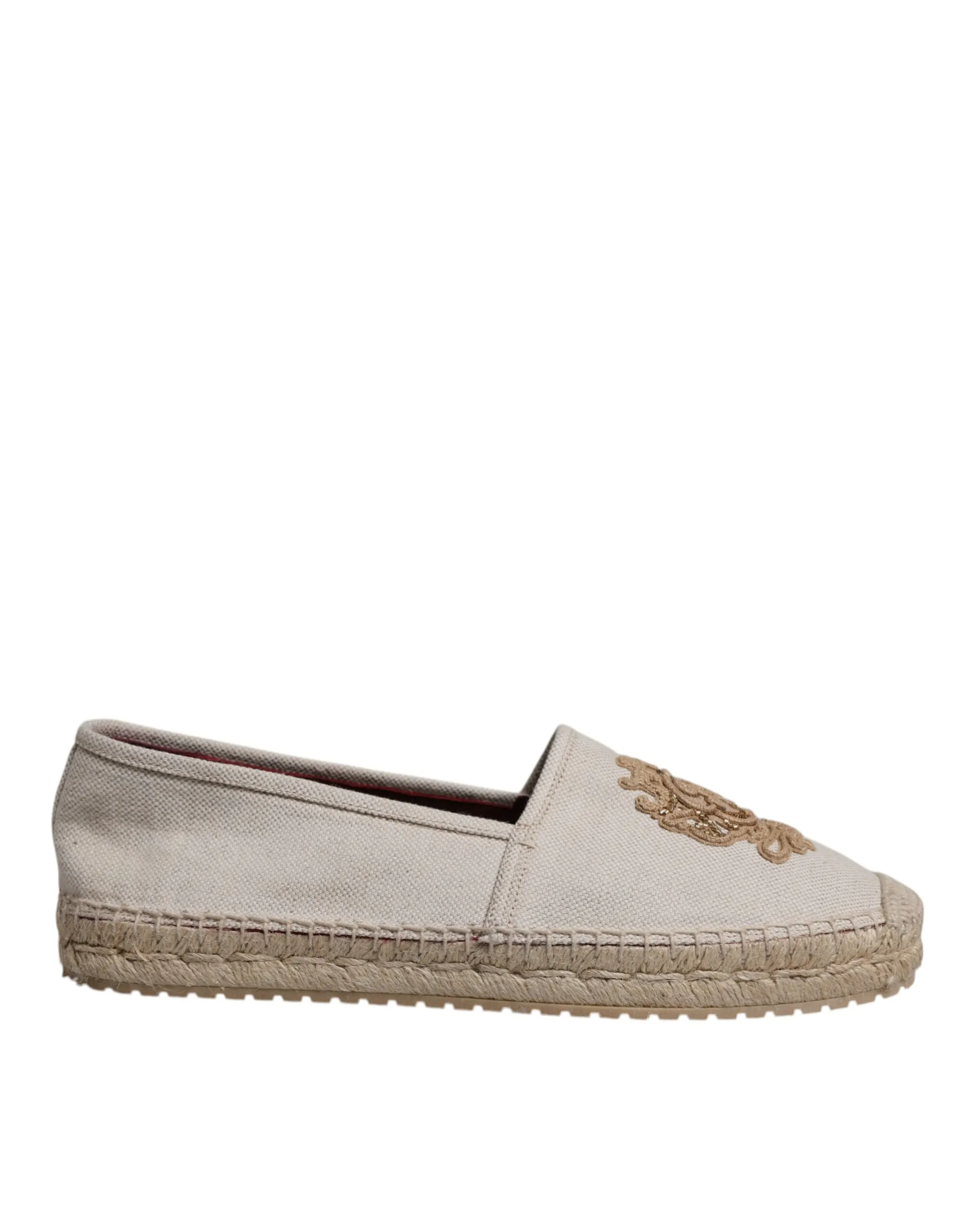Dolce & Gabbana Men's Beige Canvas Embroidered Slip On Espadrilles Shoes