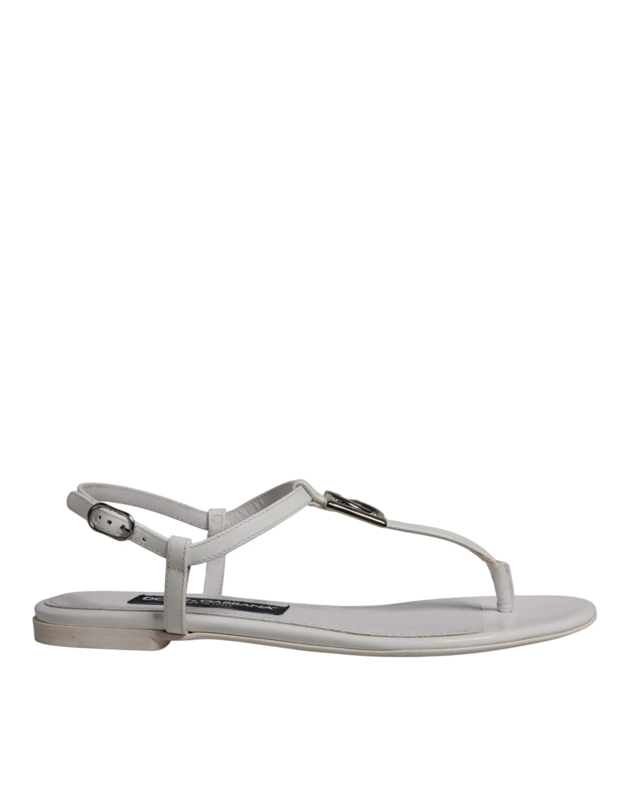 Dolce & Gabbana Women's White Leather Logo Ankle Strap Sandals Shoes