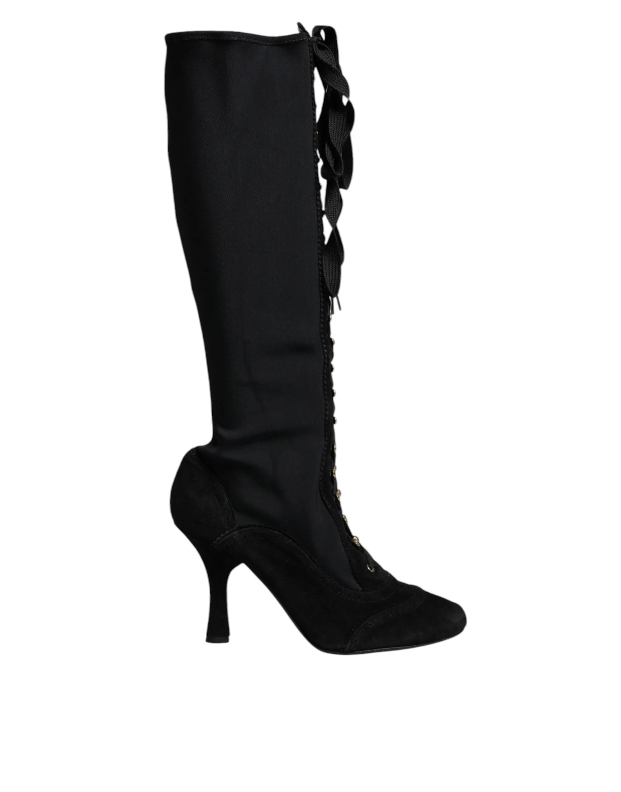 Dolce & Gabbana Women's Black Lace Up Heels High Boots Shoes