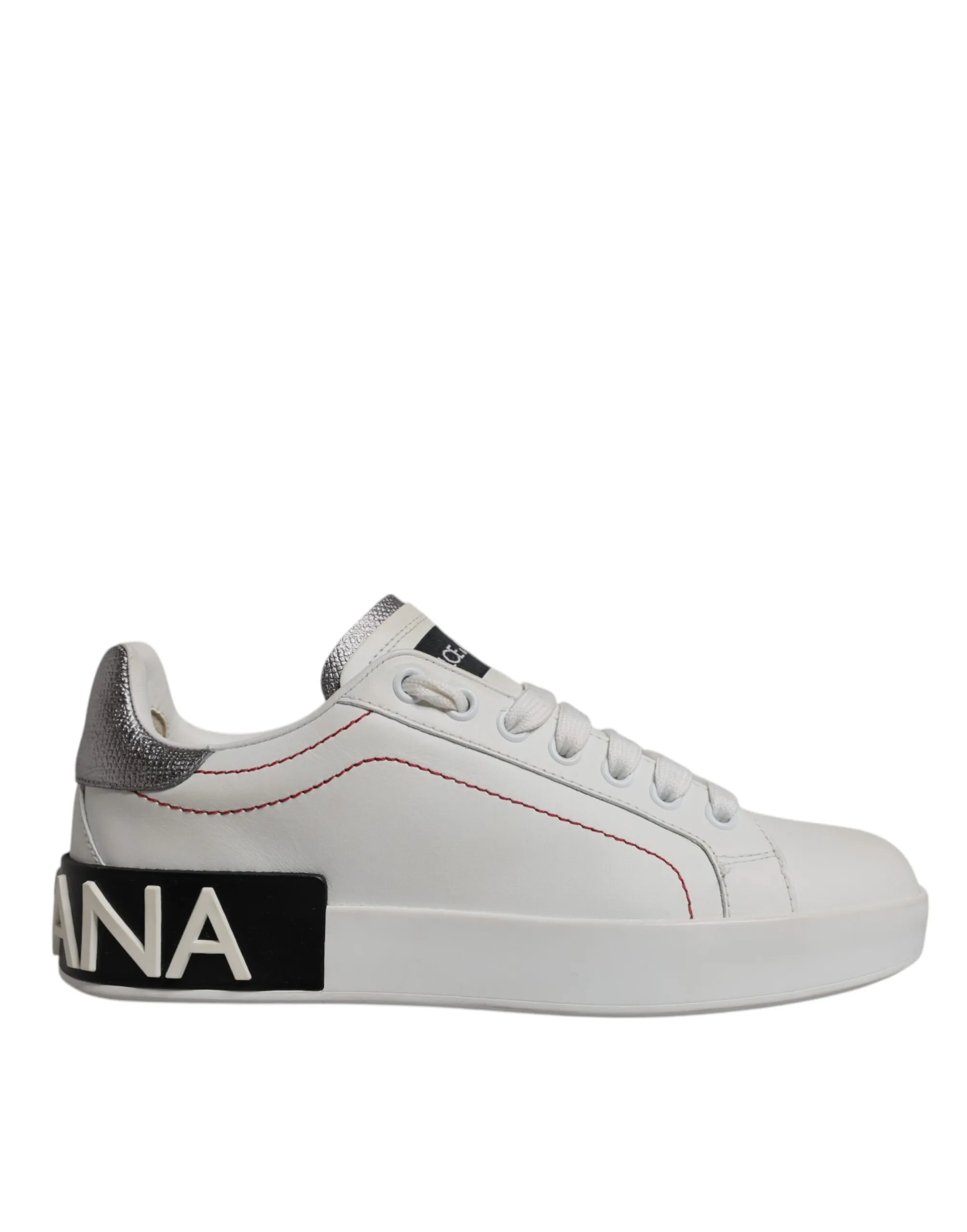 Dolce & Gabbana Women's White Silver Leather Portofino Sneakers Shoes