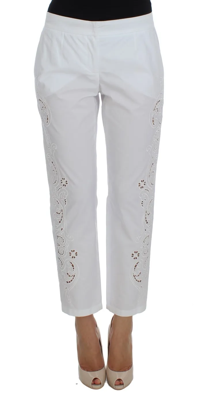 Dolce & Gabbana Women's Elegant White Floral Cutout Dress Pants