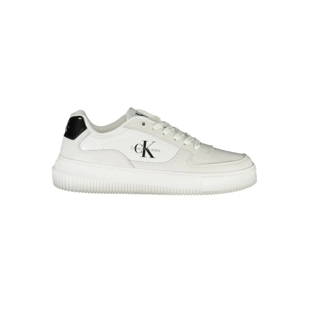 Calvin Klein Women's Sleek White Lace-Up Sneakers with Contrast Details