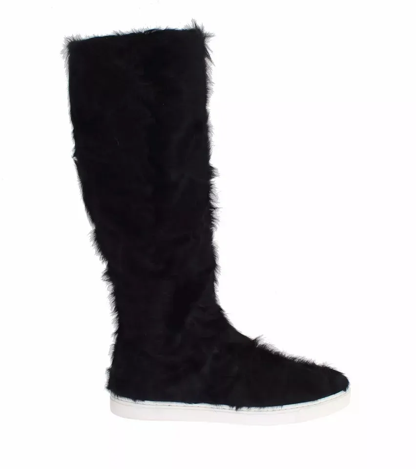 Dolce & Gabbana Women's Black Xiangao Lamb Fur Leather Boots Shoes