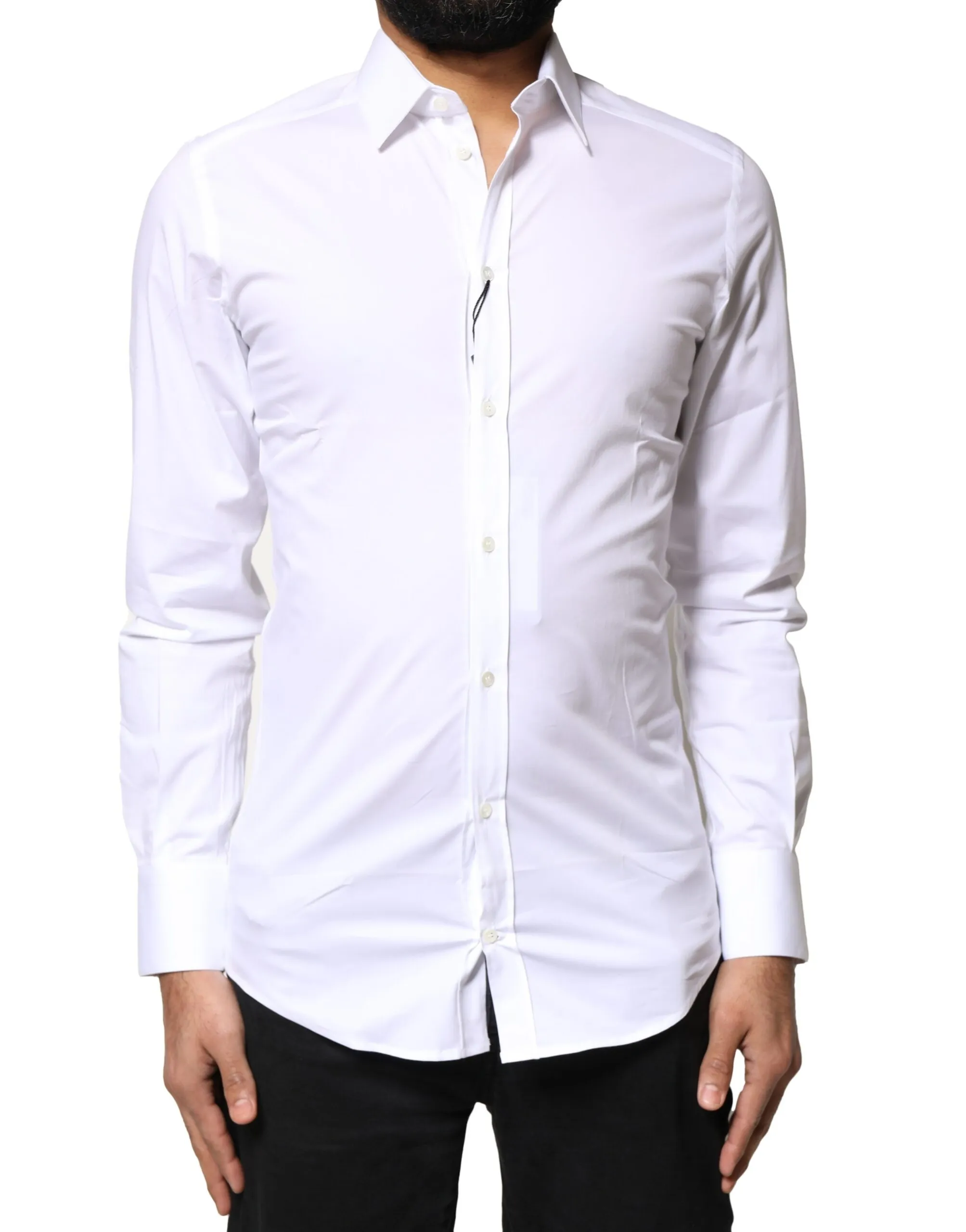 Dolce & Gabbana Men's White GOLD Cotton Long Sleeves Dress Shirt