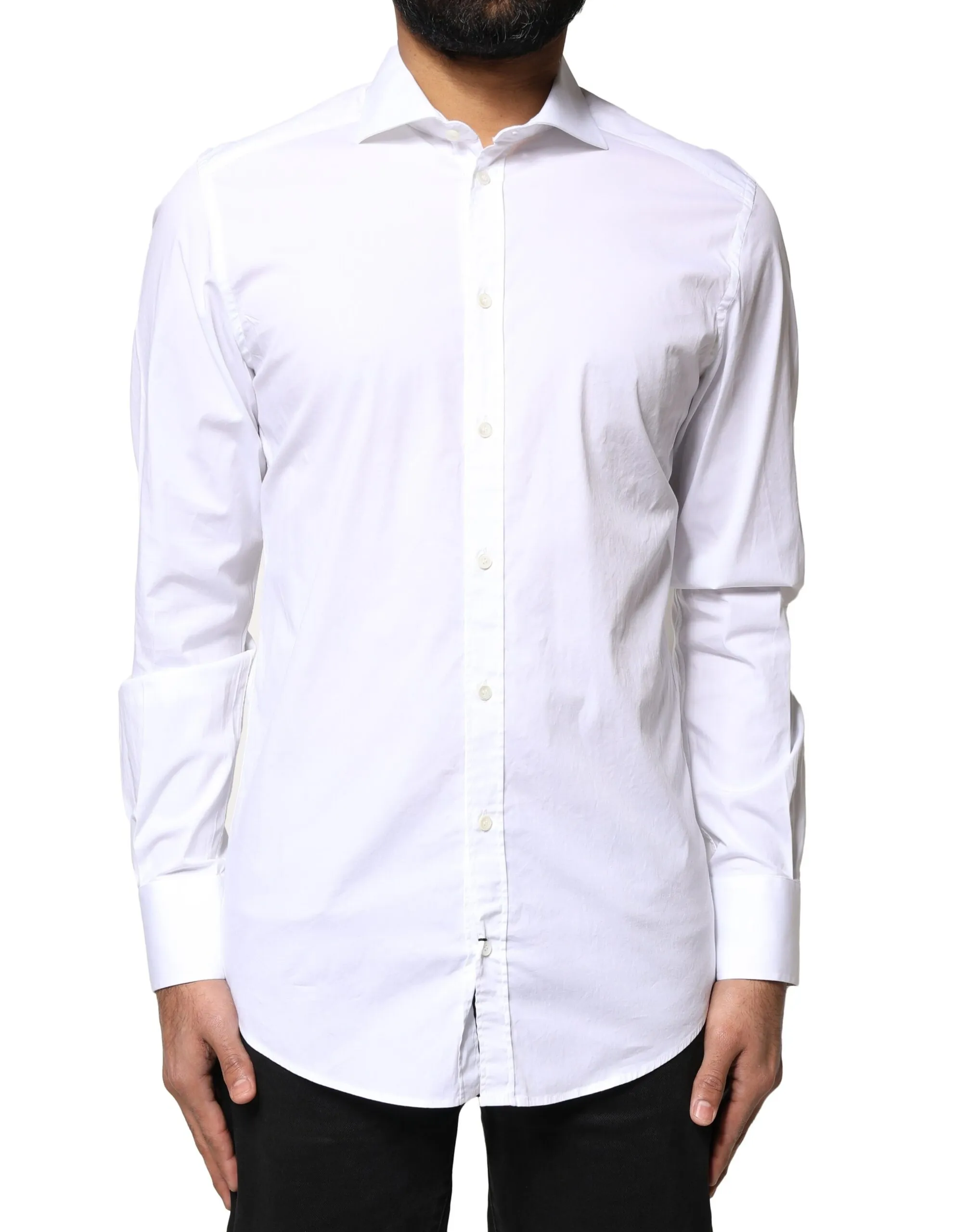Dolce & Gabbana Men's White GOLD Cotton Long Sleeves Dress Shirt