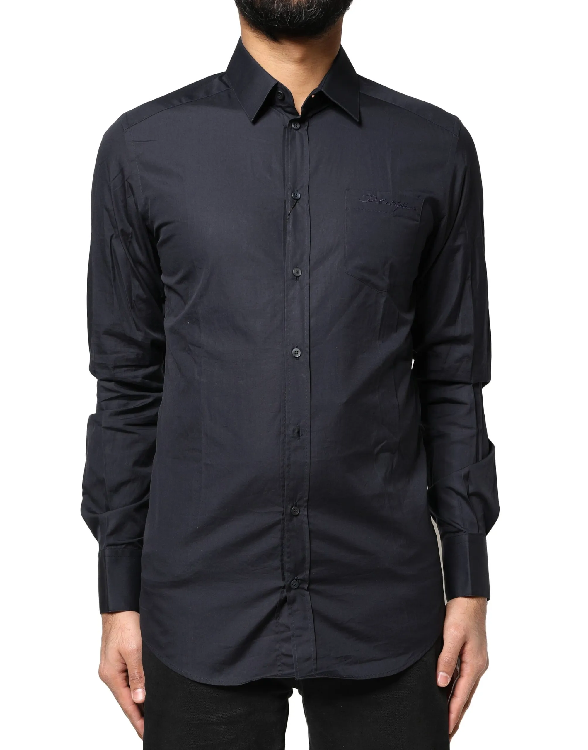 Dolce & Gabbana Men's Dark Blue GOLD Cotton Long Sleeves Dress Shirt