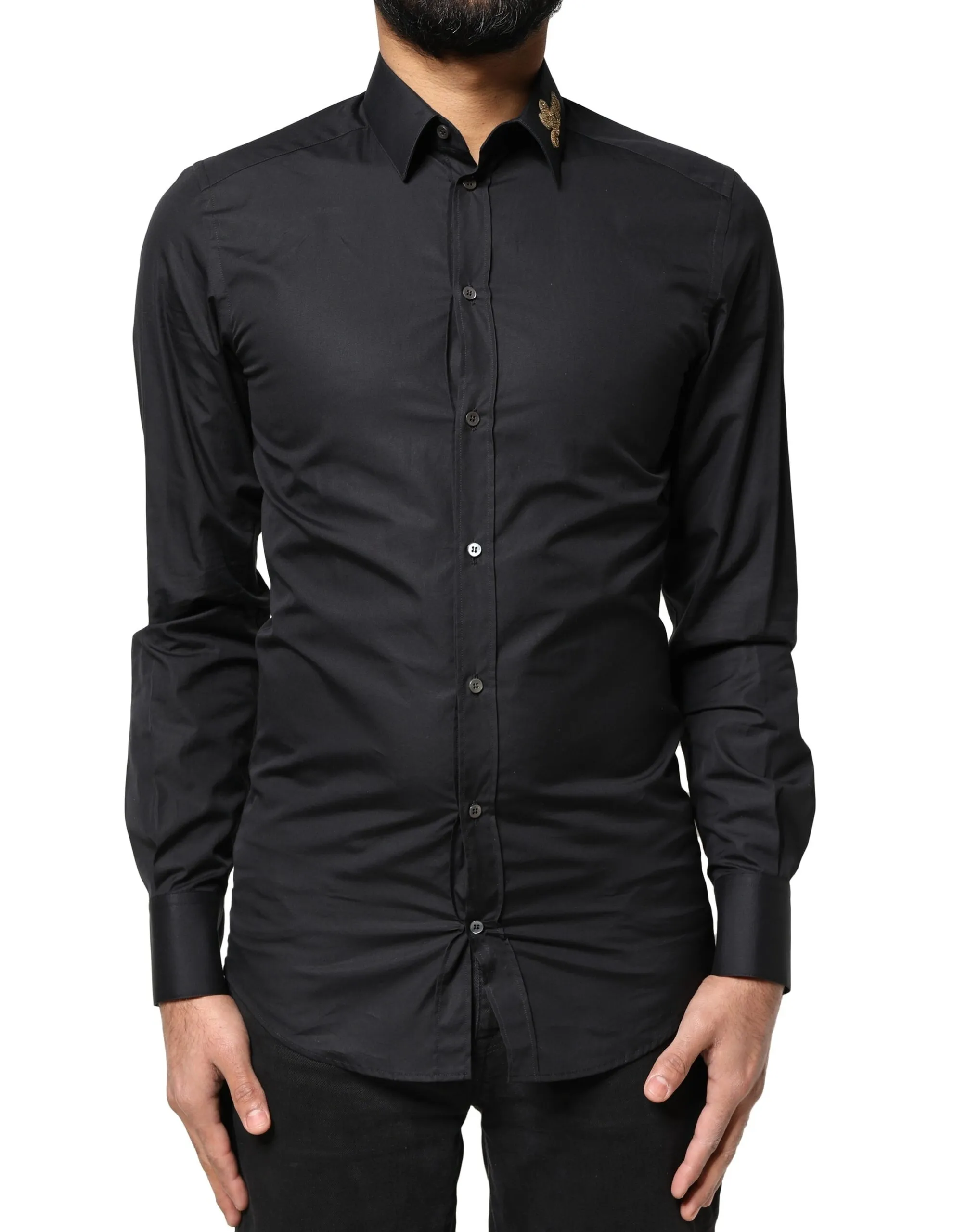 Dolce & Gabbana Men's Black Love Embroidery GOLD Formal Dress Shirt