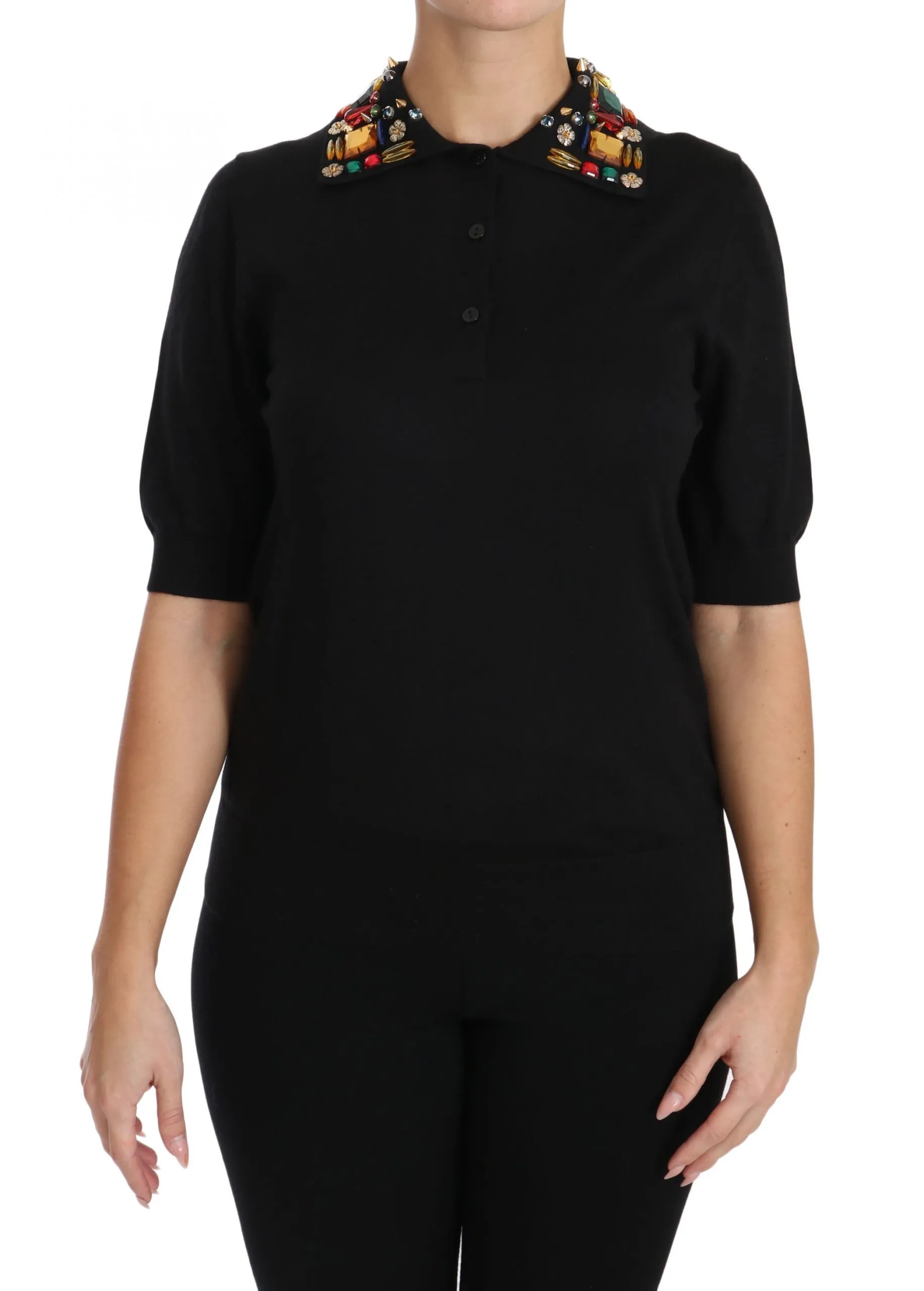 Dolce & Gabbana Women's Elegant Black Cashmere Sequin Collar Top