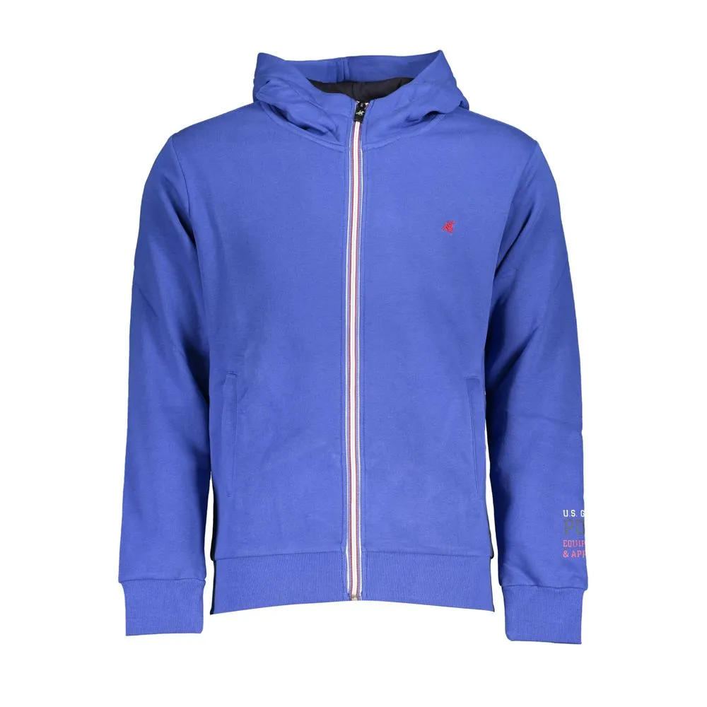 U.S. Grand Polo Men's Chic Blue Hooded Fleece Sweatshirt with Embroidery