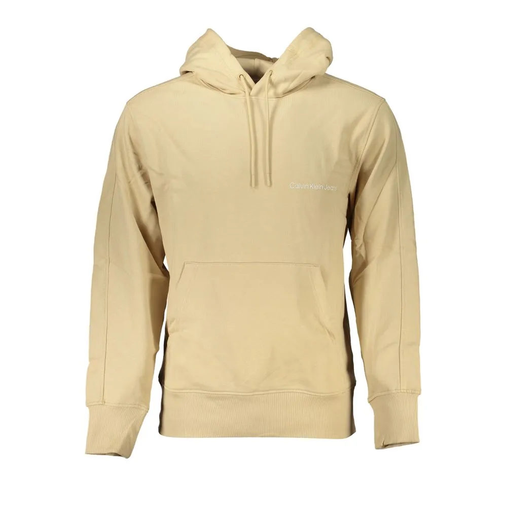 Calvin Klein Men's Beige Brushed Cotton Hooded Sweatshirt