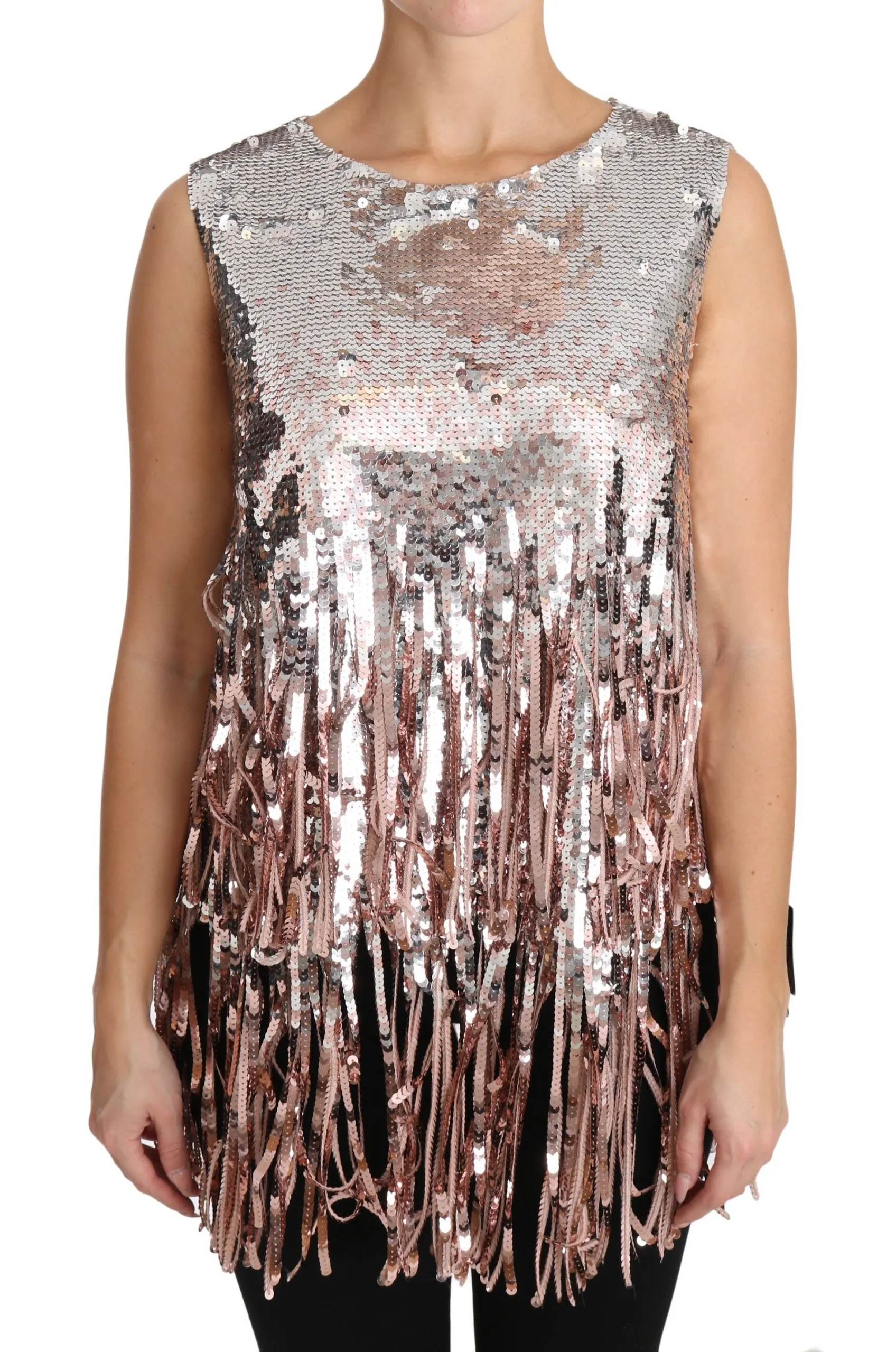 Dolce & Gabbana Women's Golden Pink Sequined Fringe Elegance Top