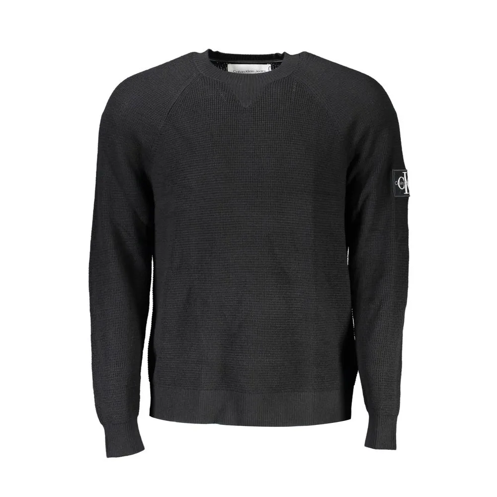 Calvin Klein Men's Elegant Black Wool Sweater - Long Sleeved Crew Neck