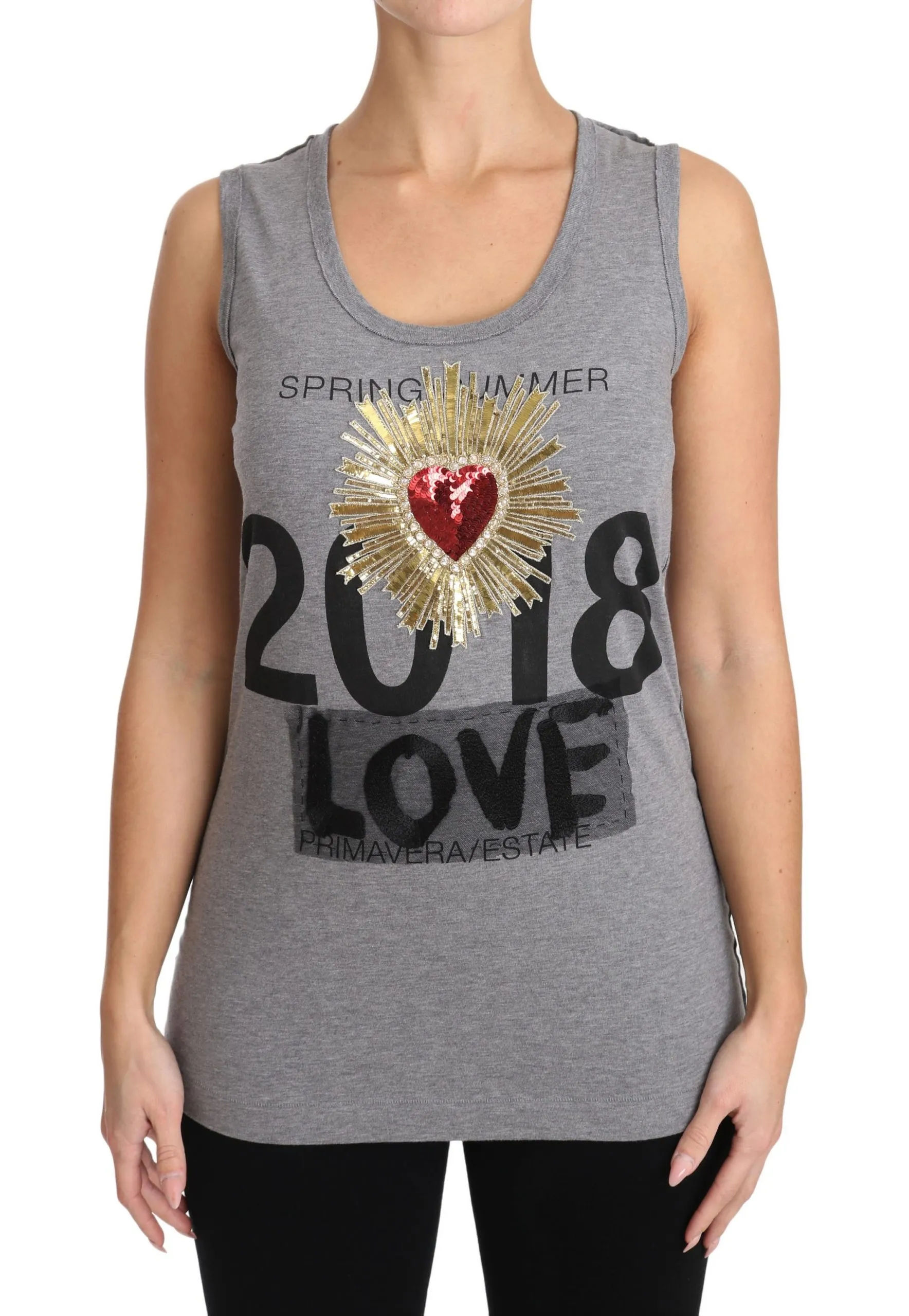 Dolce & Gabbana Women's Sequined Heart Tank Top in Gray
