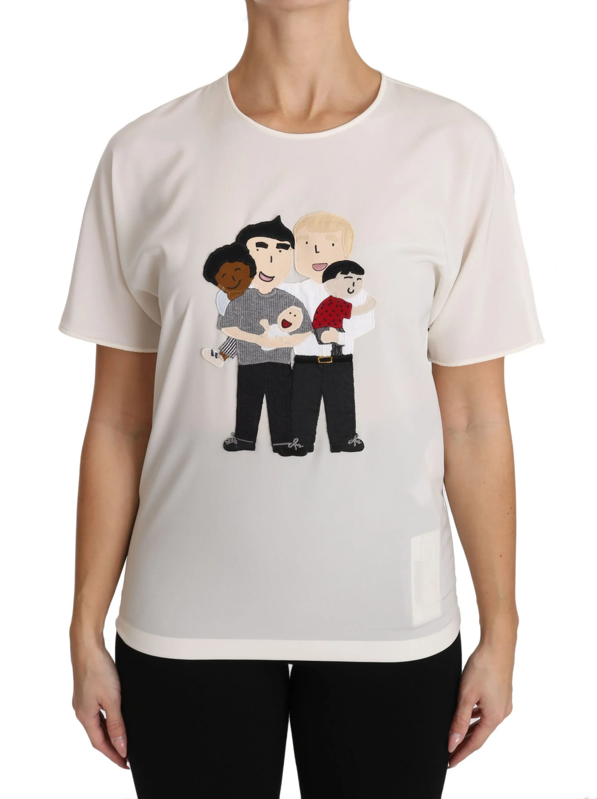 Dolce & Gabbana Women's Elegant Silk Crewneck Blouse with Applique