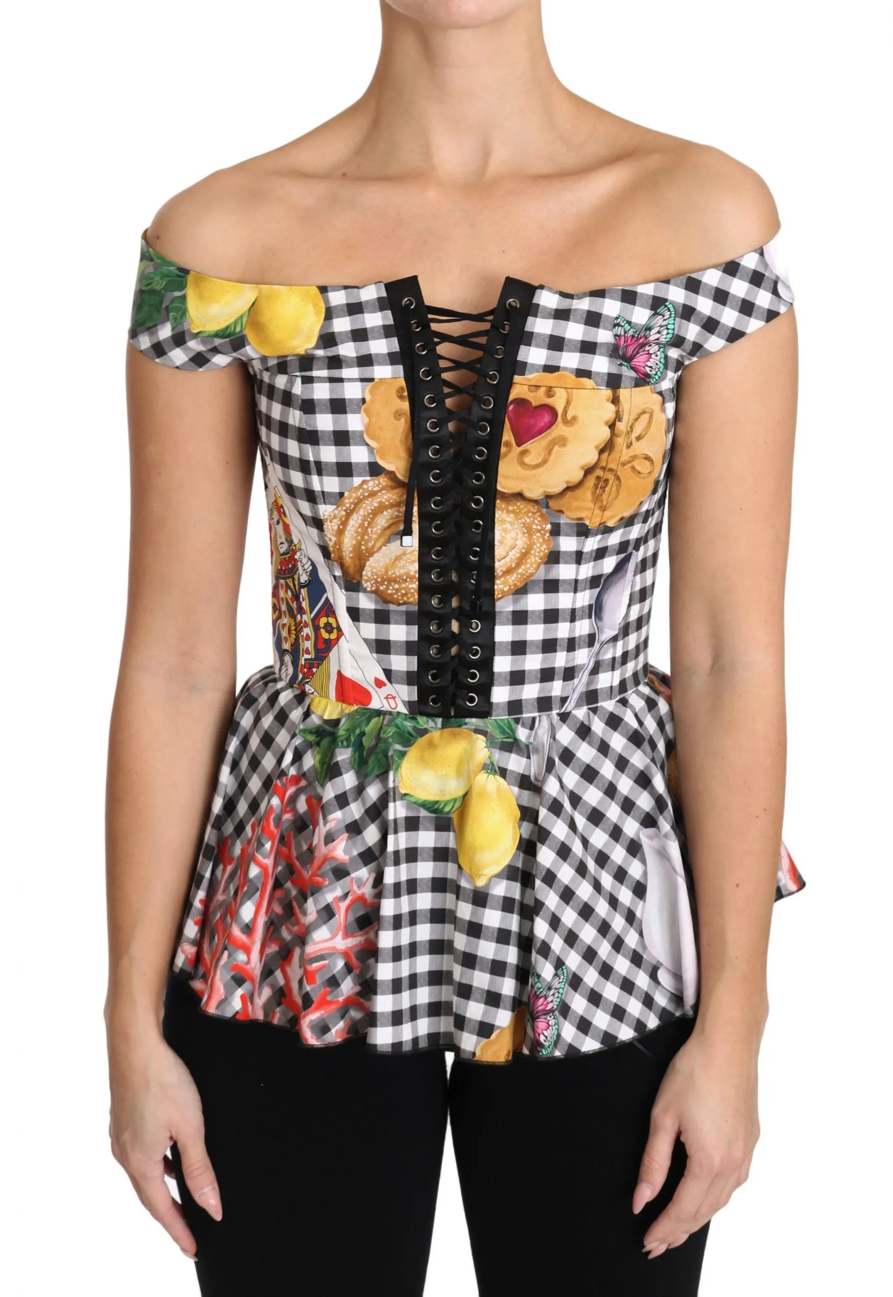 Dolce & Gabbana Women's Chic Checkered Corset Top Blouse