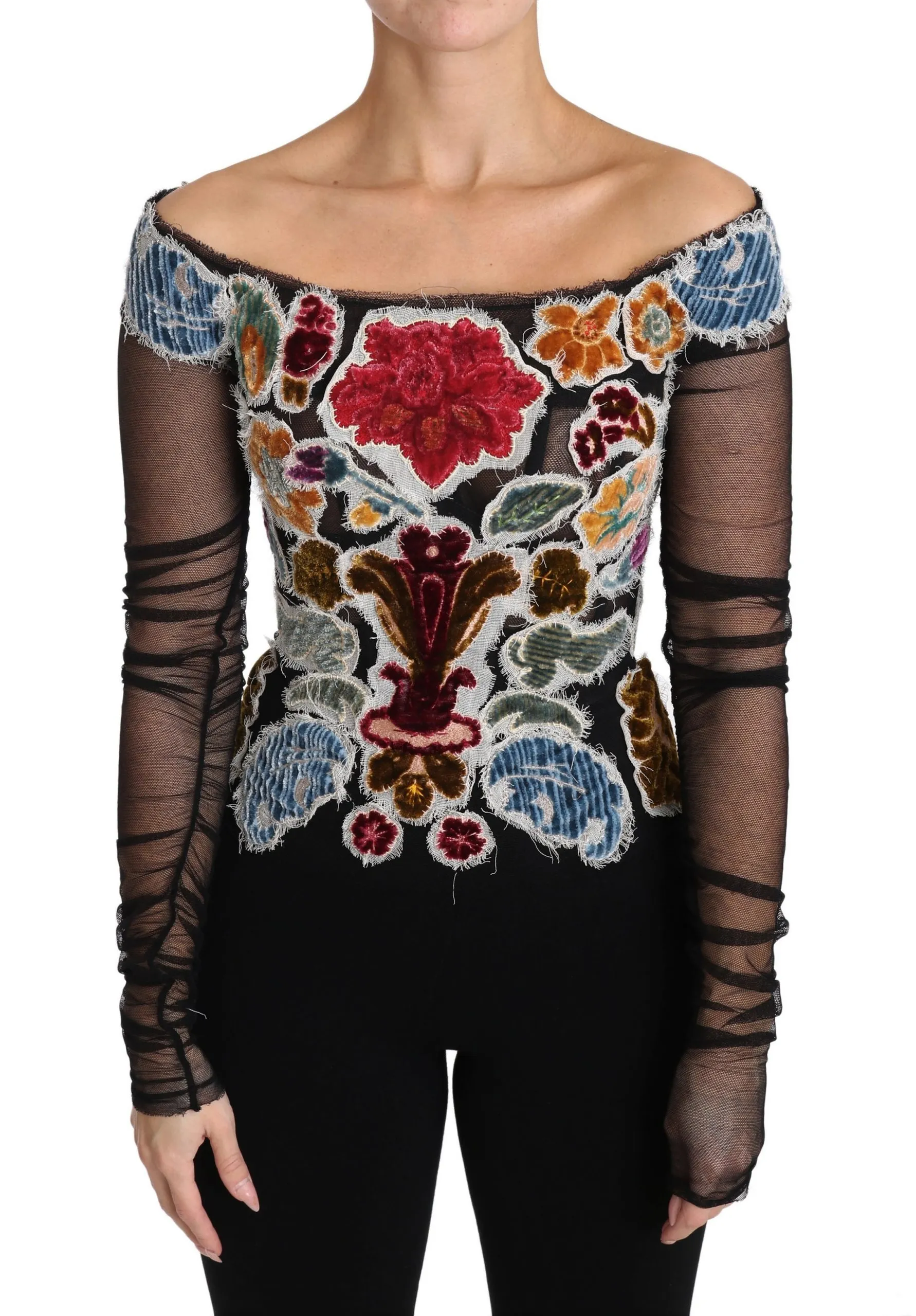 Dolce & Gabbana Women's Elegant Floral Applique Long Sleeve Top