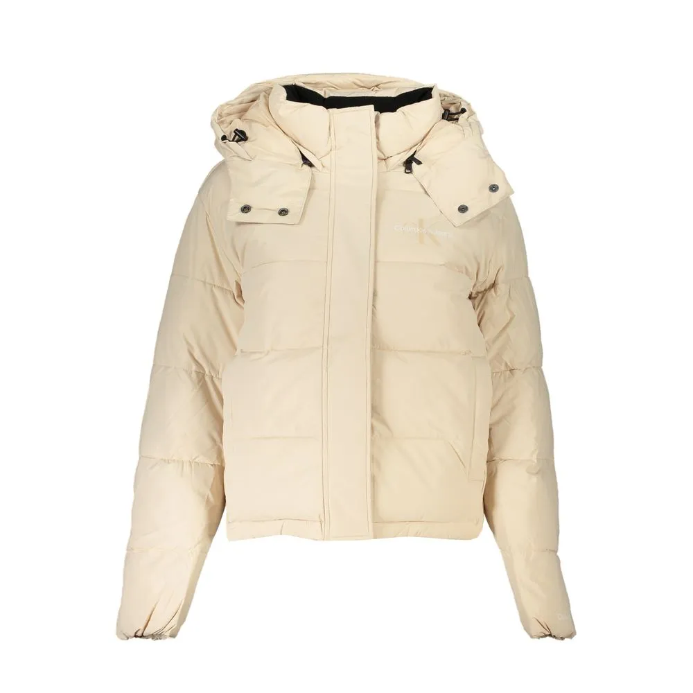 Calvin Klein Women's Chic Beige Long-Sleeved Jacket with Removable Hood