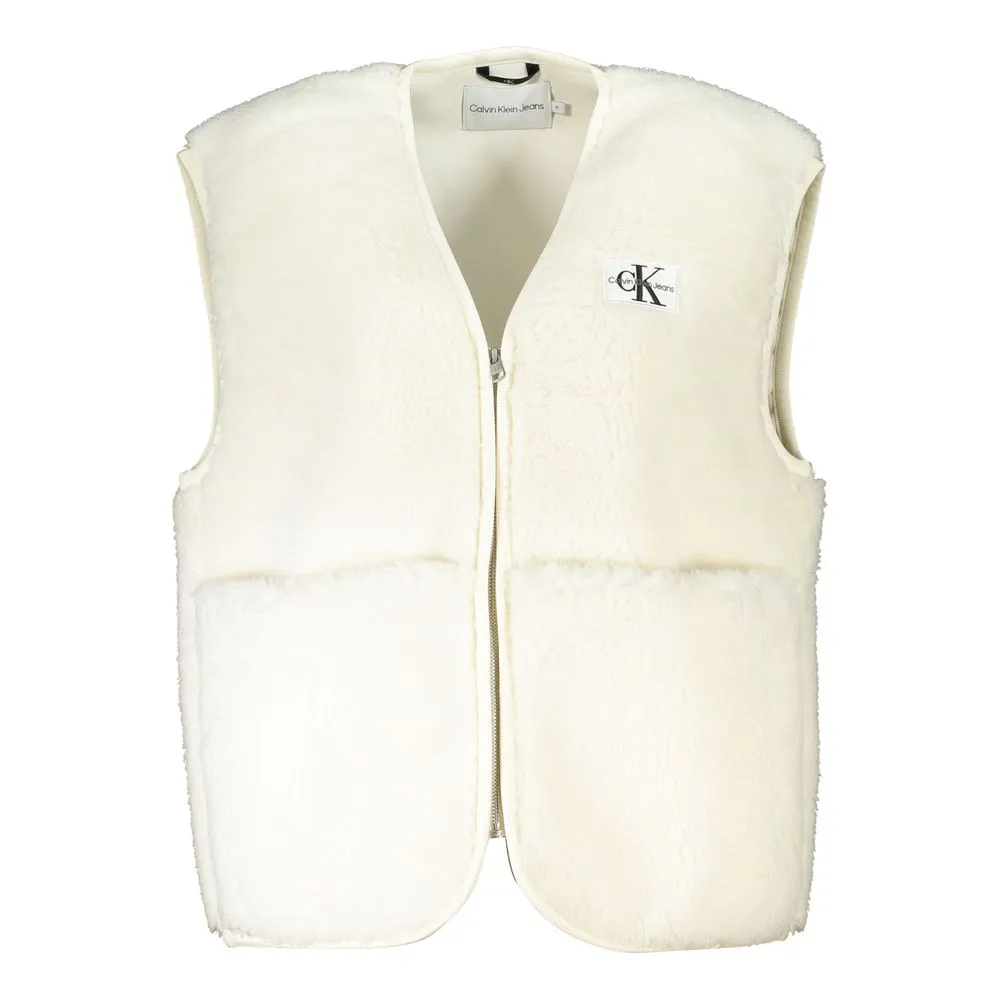 Calvin Klein Women's Chic Sleeveless White Coat with Bold Pockets