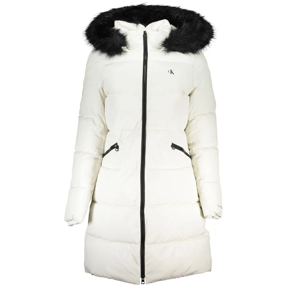 Calvin Klein Women's Elegant Long Sleeve Jacket with Fur-Trimmed Hood