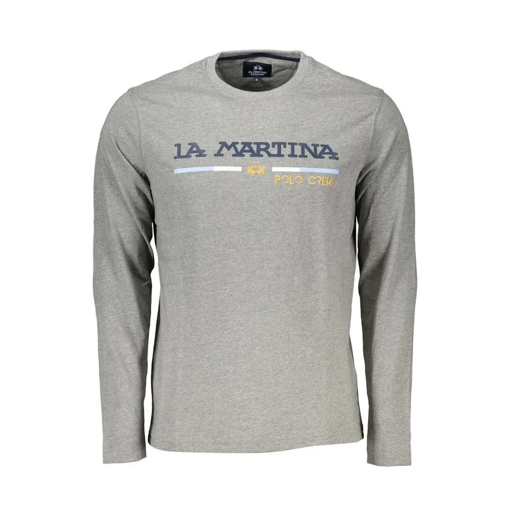 La Martina Men's Elegant Crew Neck Embroidered Long Sleeve Tee