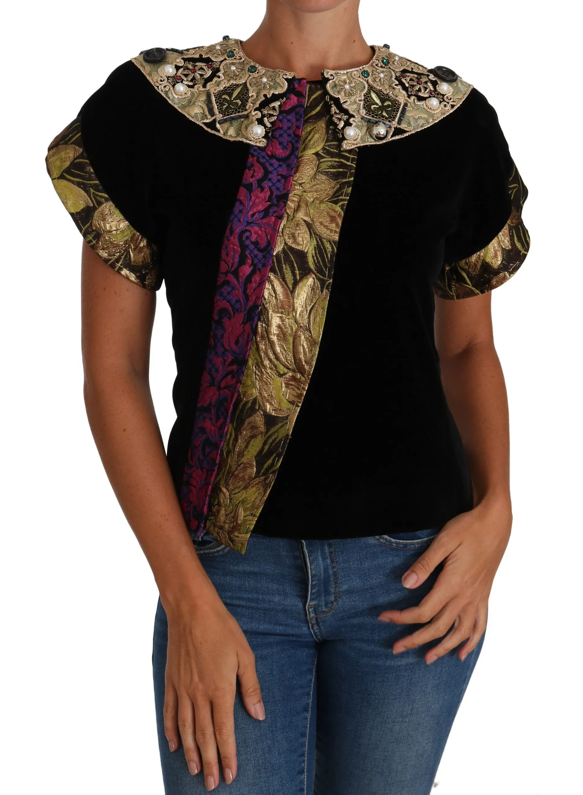 Dolce & Gabbana Women's Embellished Velvet Jaquard Short Jacket