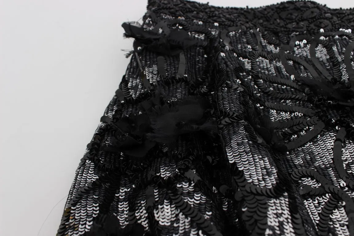 Dolce & Gabbana Women's Sequined High Waist Designer Mini Shorts