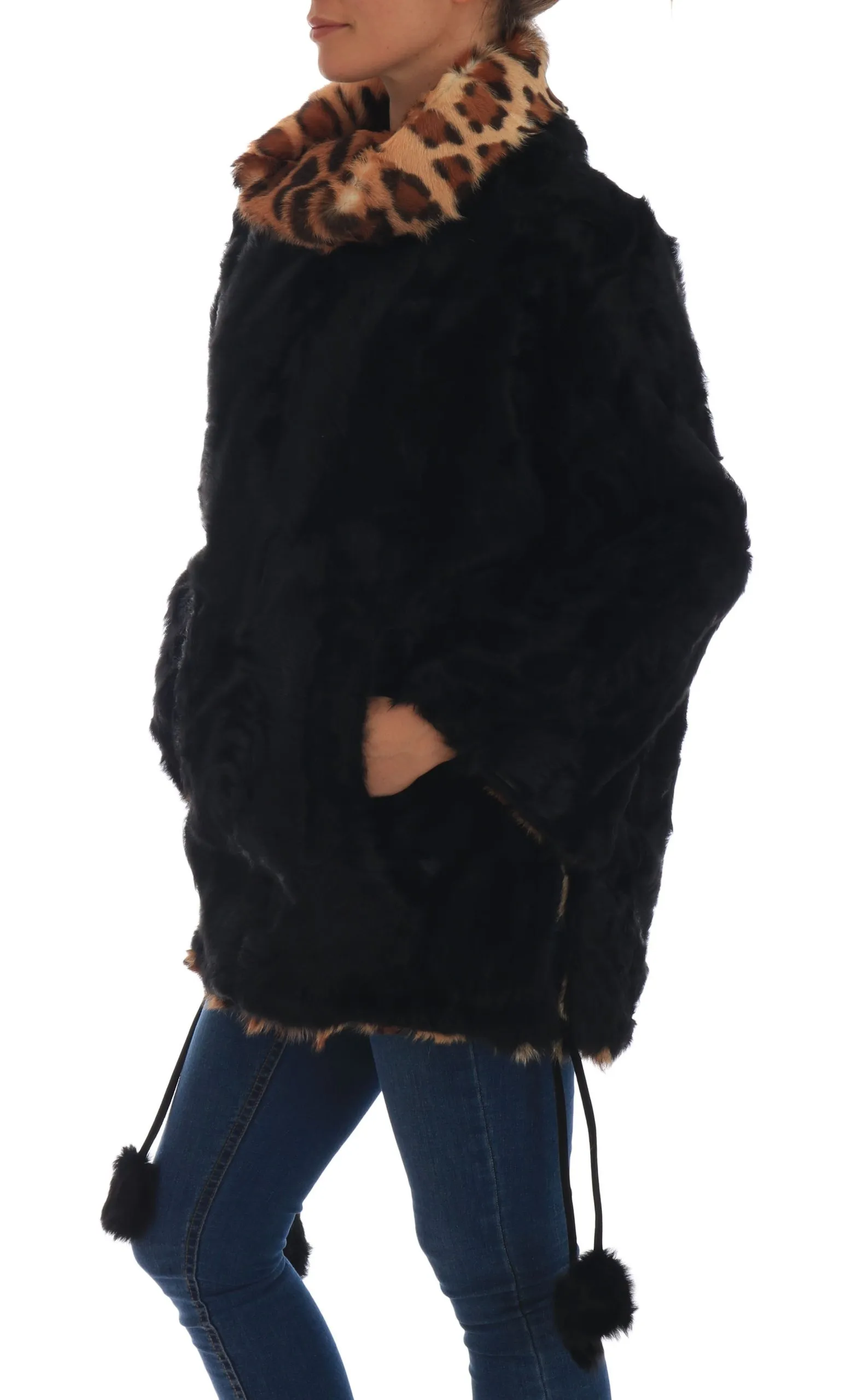 Dolce & Gabbana Women's Elegant Black Lamb Fur Short Coat