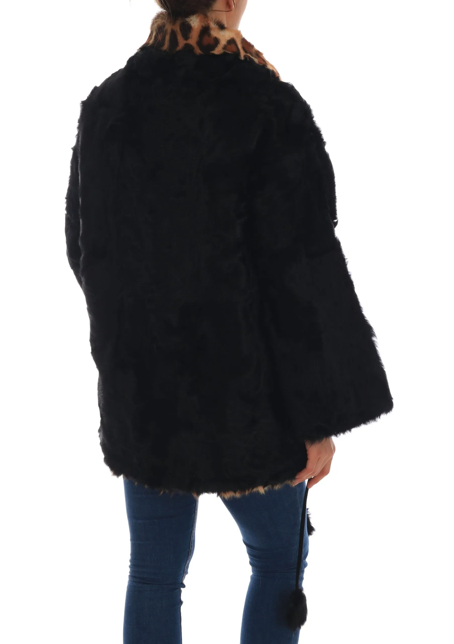 Dolce & Gabbana Women's Elegant Black Lamb Fur Short Coat