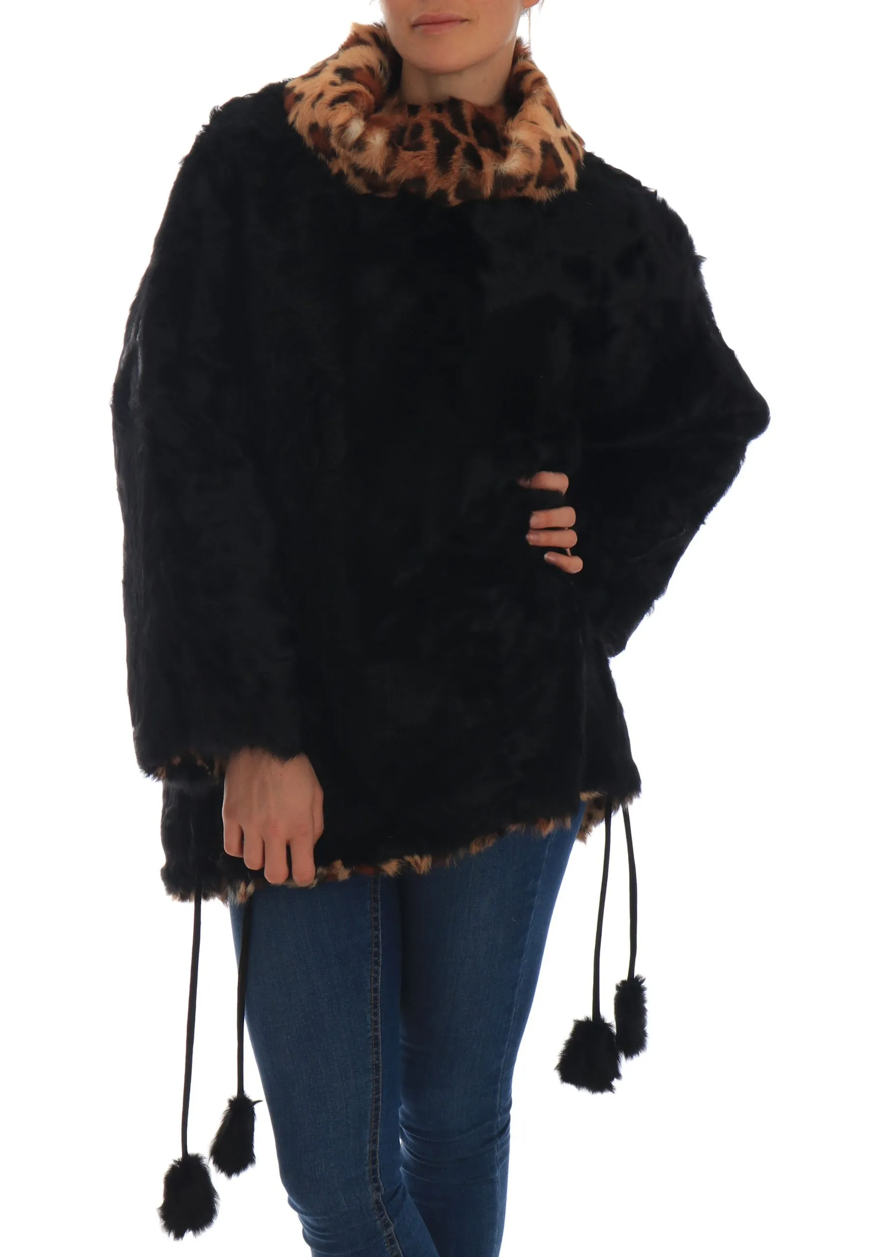 Dolce & Gabbana Women's Elegant Black Lamb Fur Short Coat