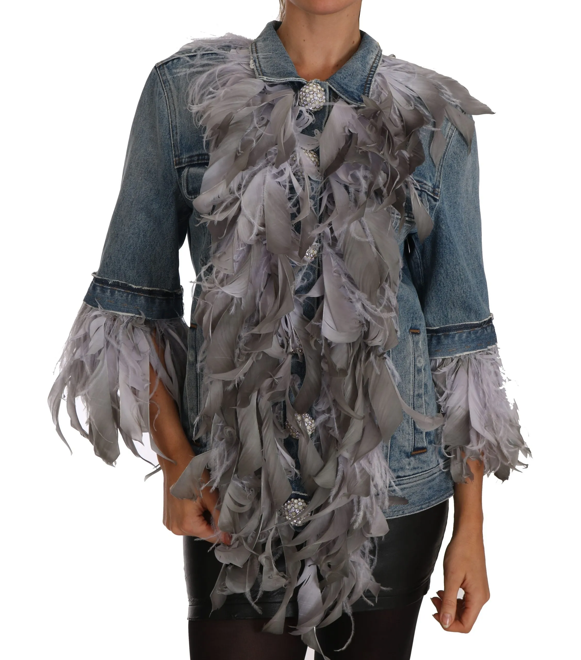 Dolce & Gabbana Women's Embellished Feather Denim Extravaganza