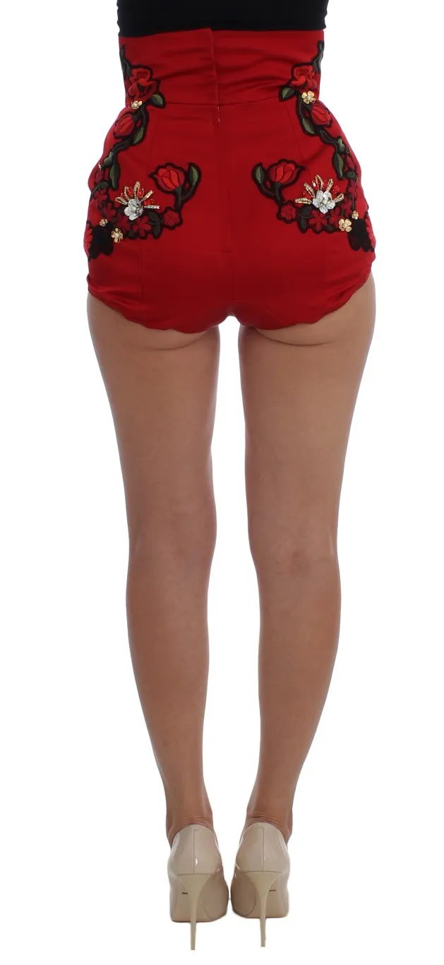 Dolce & Gabbana Women's Ravishing Red Silk Embroidered Shorts