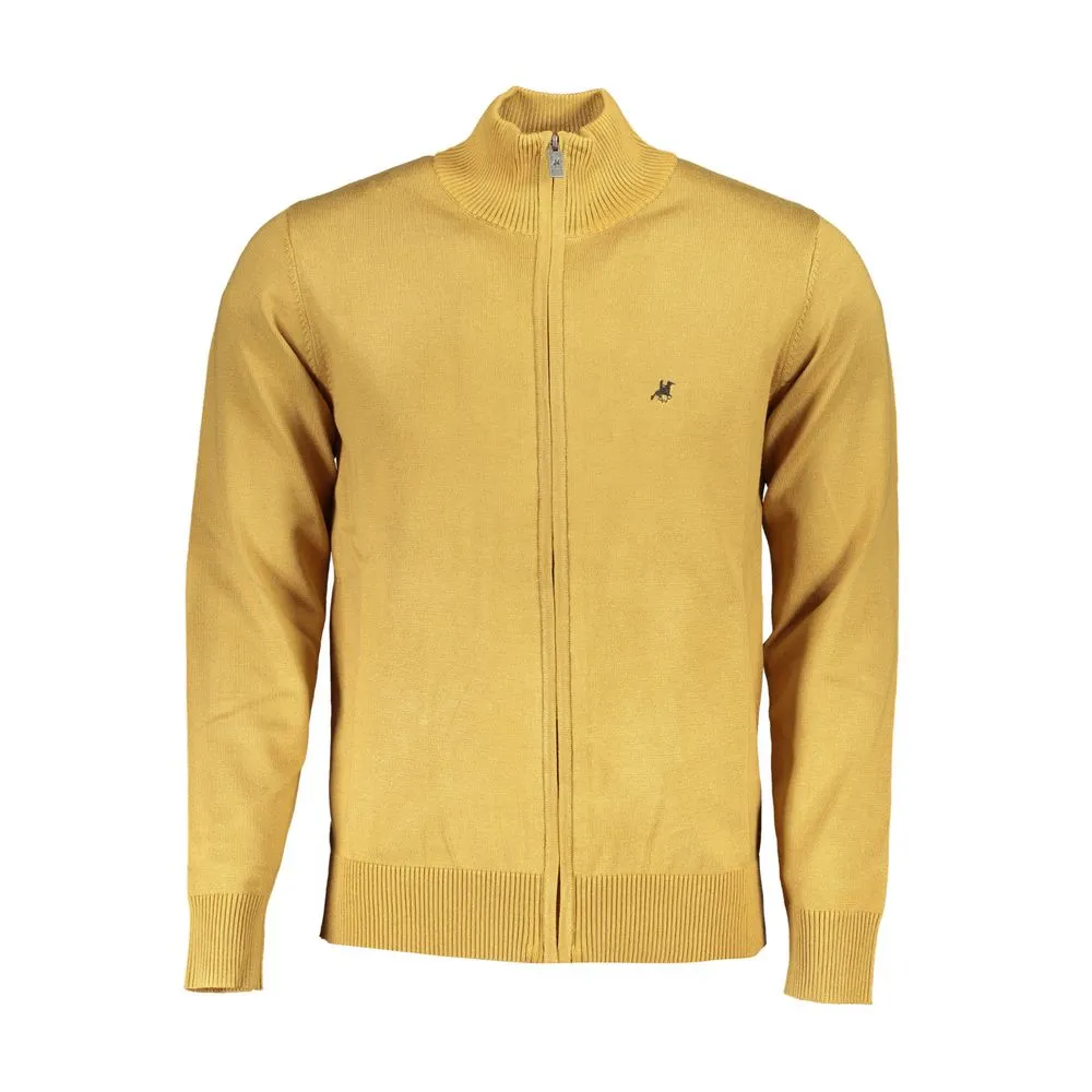 U.S. Grand Polo Men's Elegant Long Sleeve Yellow Cardigan with Embroidery