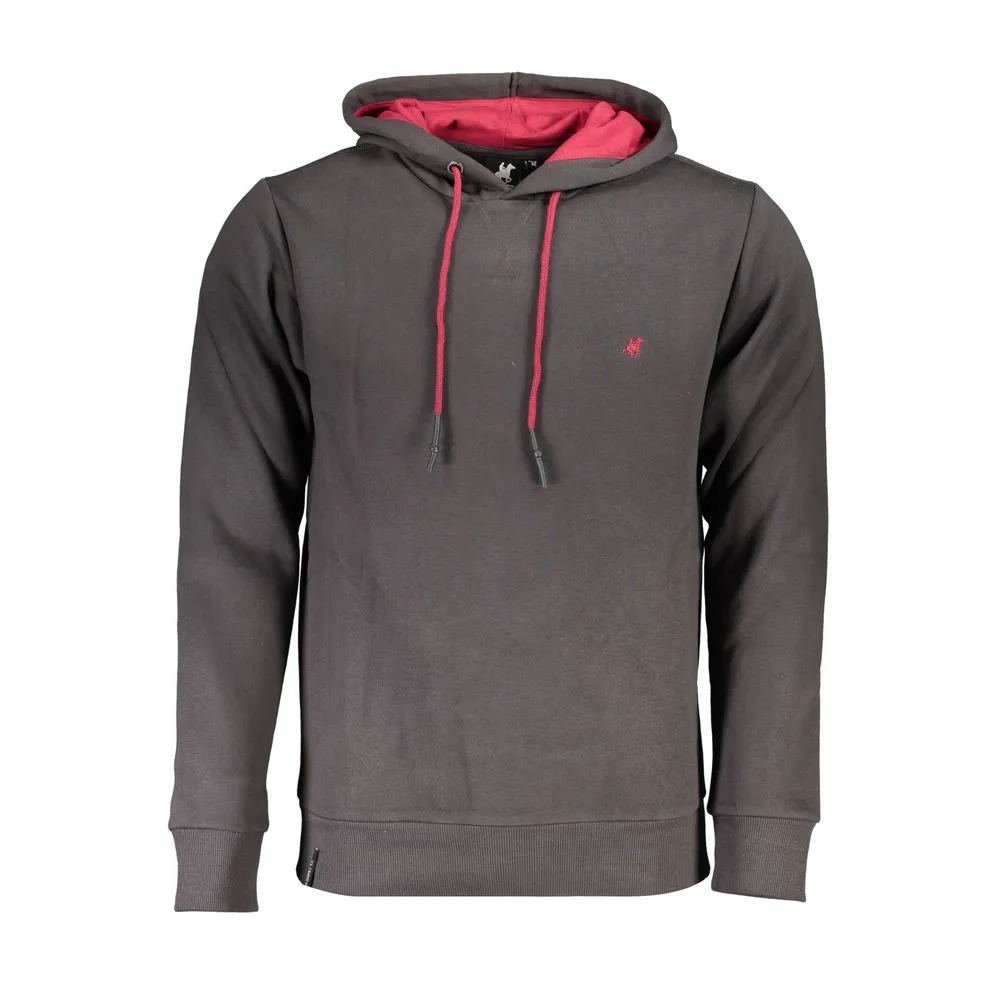 U.S. Grand Polo Men's Chic Gray Hooded Sweatshirt with Embroidery Detail