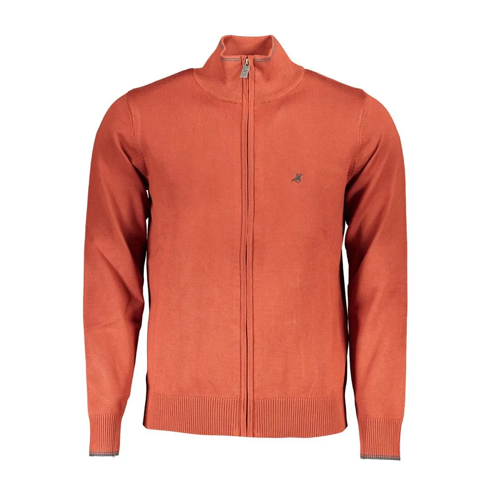 U.S. Grand Polo Men's Sleek Long Sleeve Zip Cardigan with Embroidery