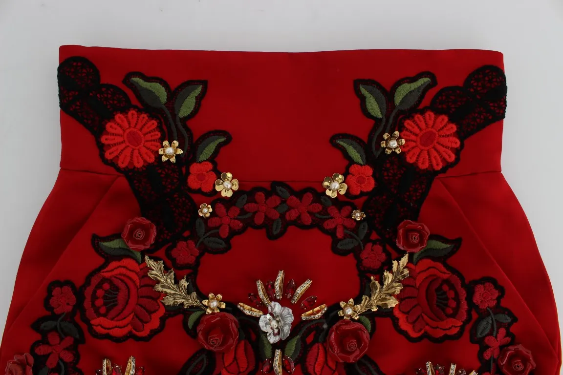 Dolce & Gabbana Women's Ravishing Red Silk Embroidered Shorts