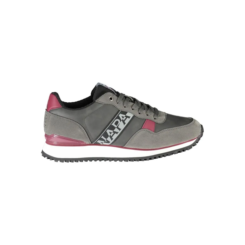 Napapijri Men's Elegant Gray Lace-Up Sneakers with Contrast Accents