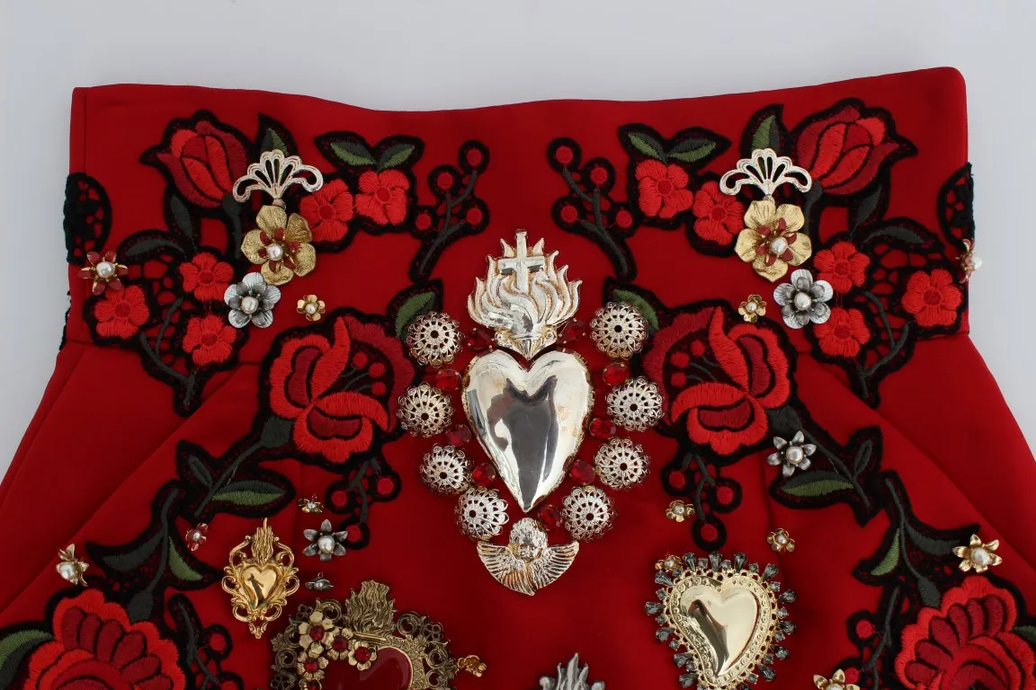 Dolce & Gabbana Women's Red Silk Crystal-Embellished Mini Shorts