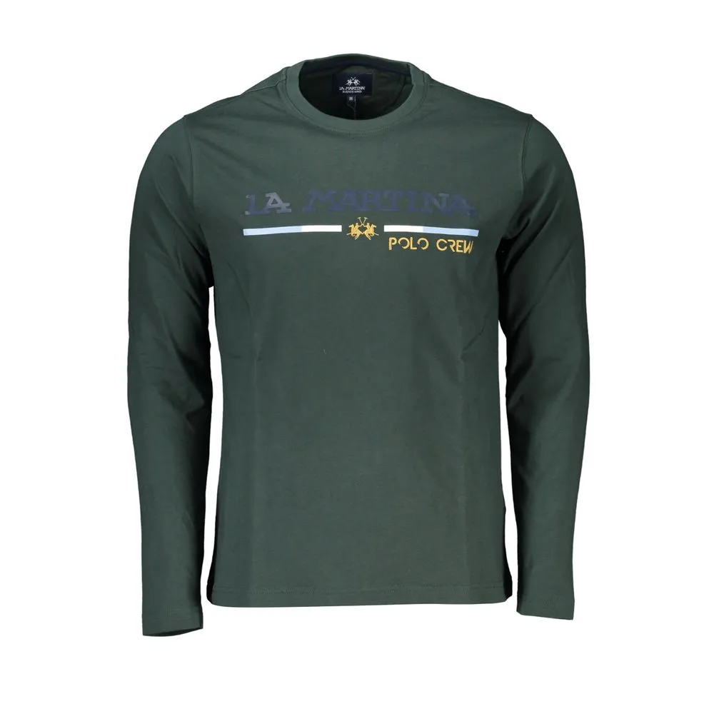La Martina Men's Elegant Green Embroidered Crew Neck Cotton Tee