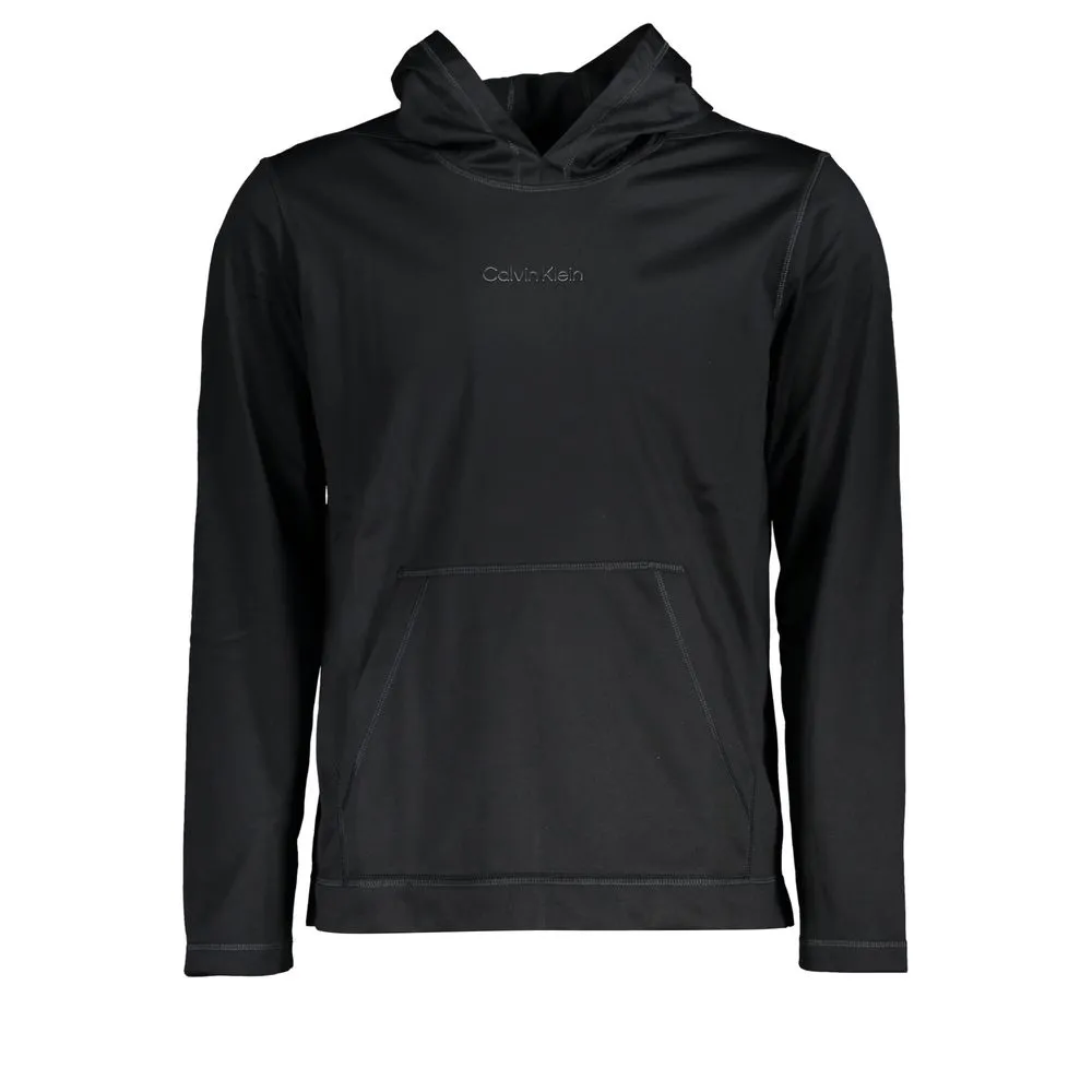 Calvin Klein Men's Sleek Black Hooded Sweatshirt with Logo Print
