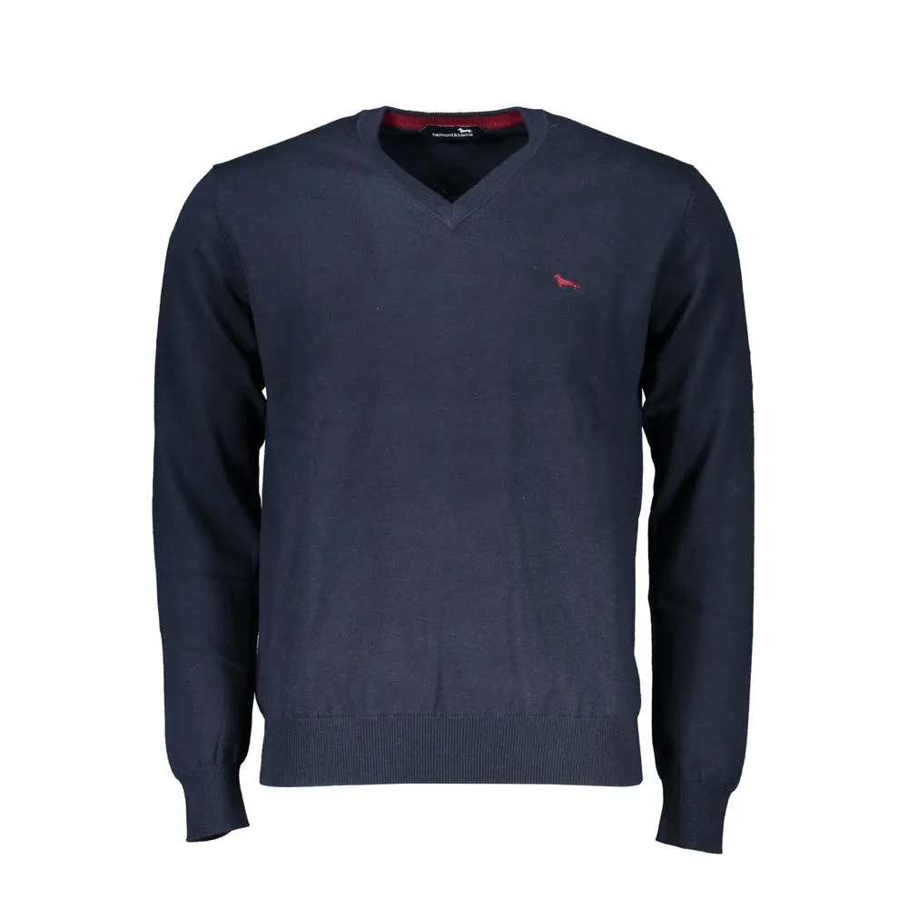 Harmont & Blaine Men's V-Neck Embroidered Blue Sweater