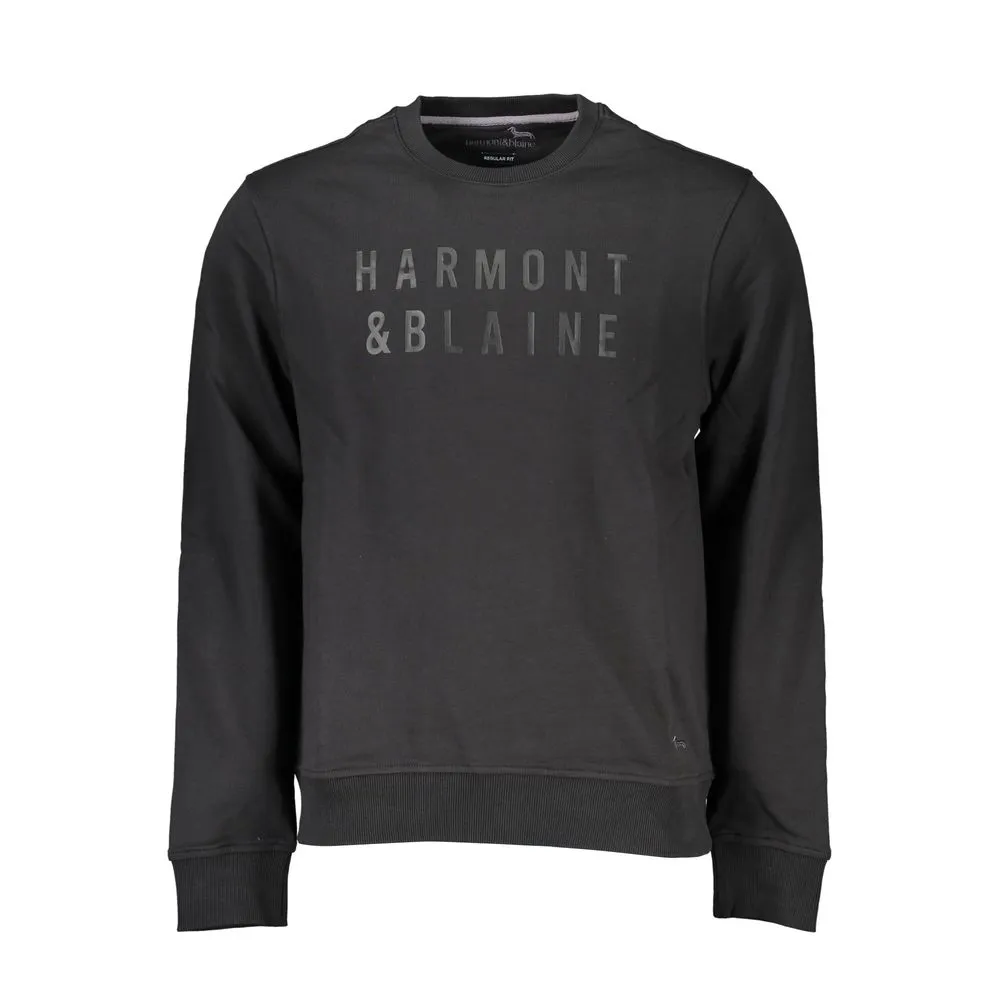 Harmont & Blaine Men's Sleek Black Long-Sleeved Crew Neck Sweatshirt