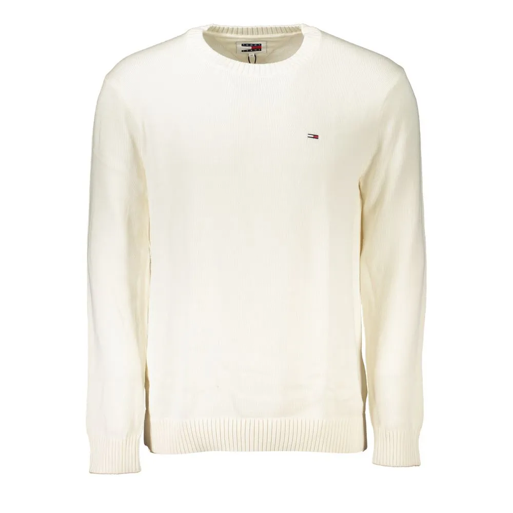 Tommy Hilfiger Men's Chic White Crew Neck Cotton Sweater