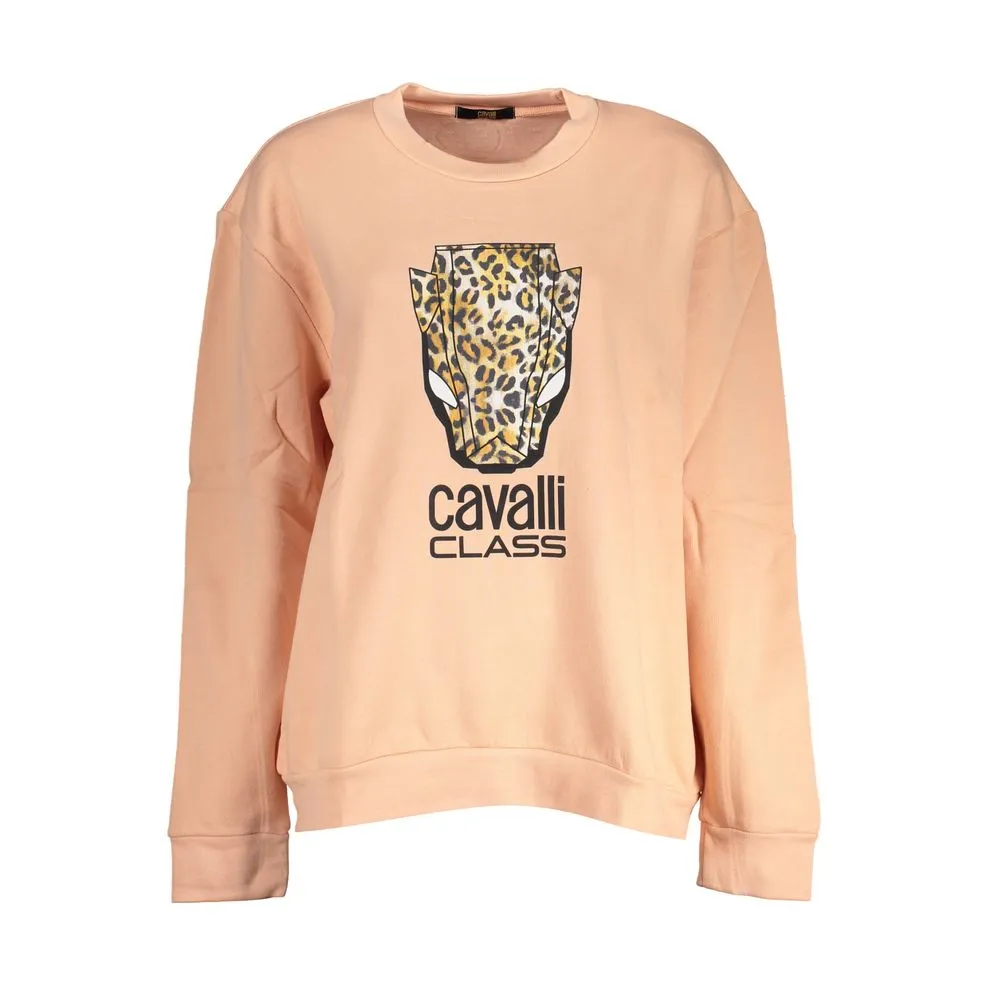 Cavalli Class Women's Elegant Pink Fleece Crew Neck Sweater