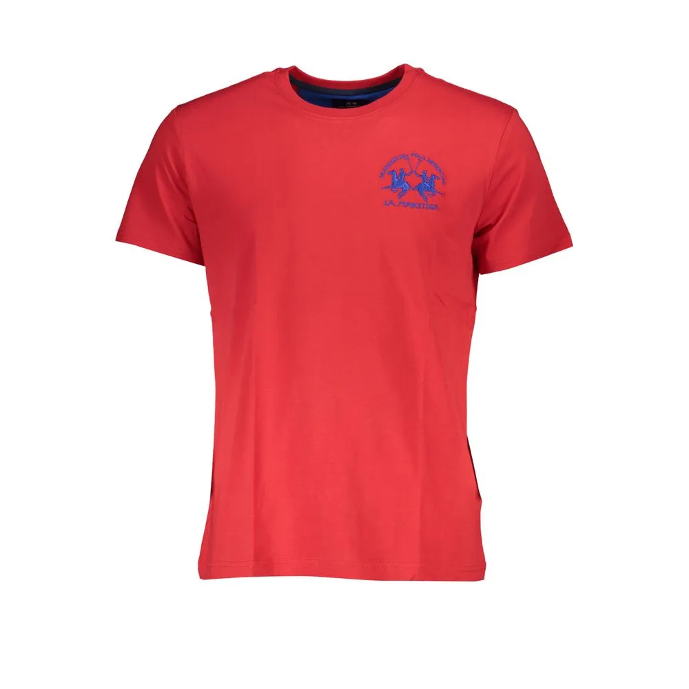 La Martina Men's Elegant Pink Crew Neck Tee with Embroidery