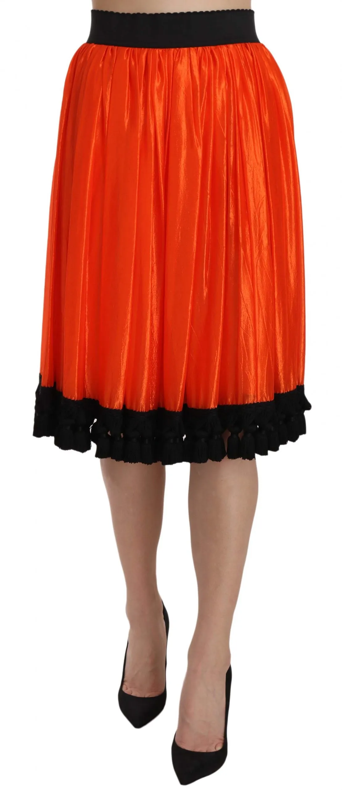Dolce & Gabbana Women's High-Waist Black & Orange Knee-Length Skirt