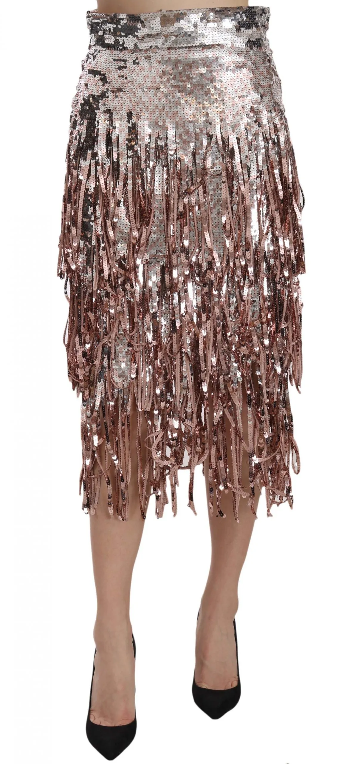 Dolce & Gabbana Women's Metallic Sequin Tulle High-Waist Midi Skirt