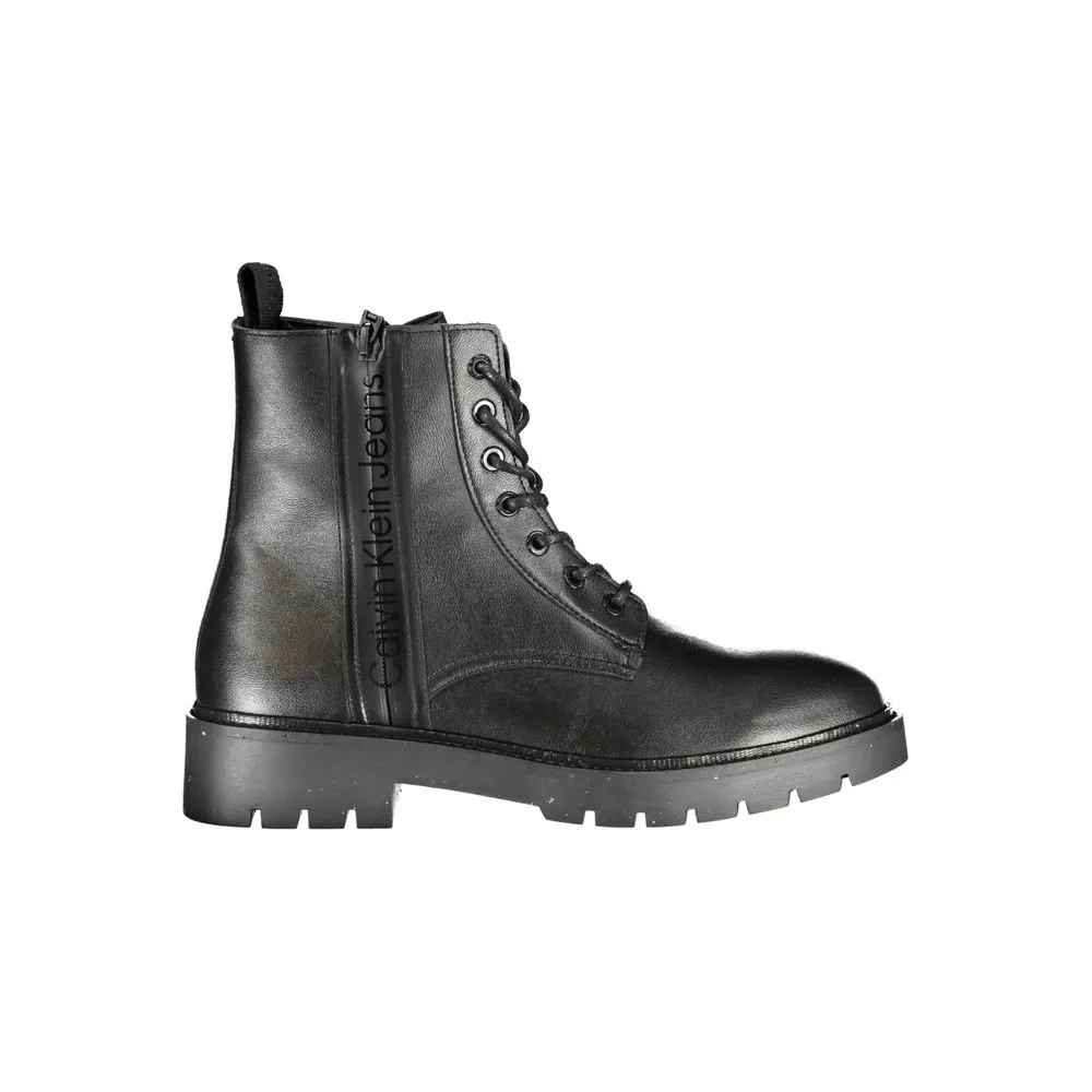 Calvin Klein Men's Sleek Black Ankle Boots with Laces and Zip Detail