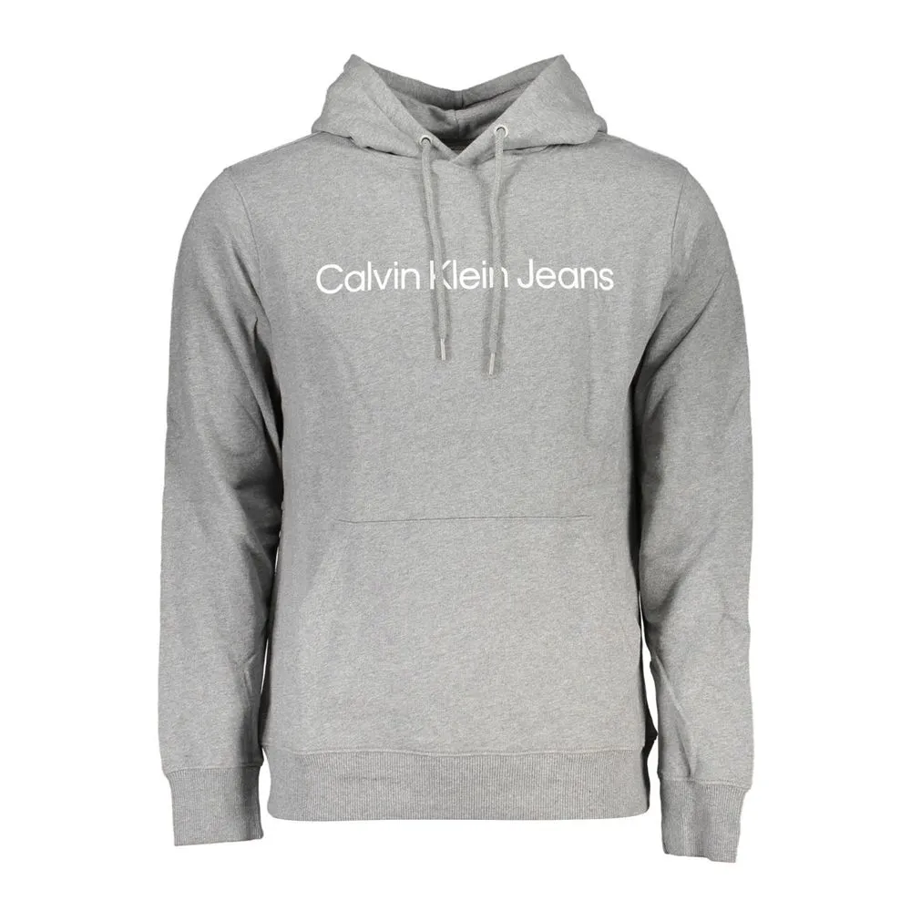 Calvin Klein Men's Chic Gray Hooded Sweatshirt with Central Pocket