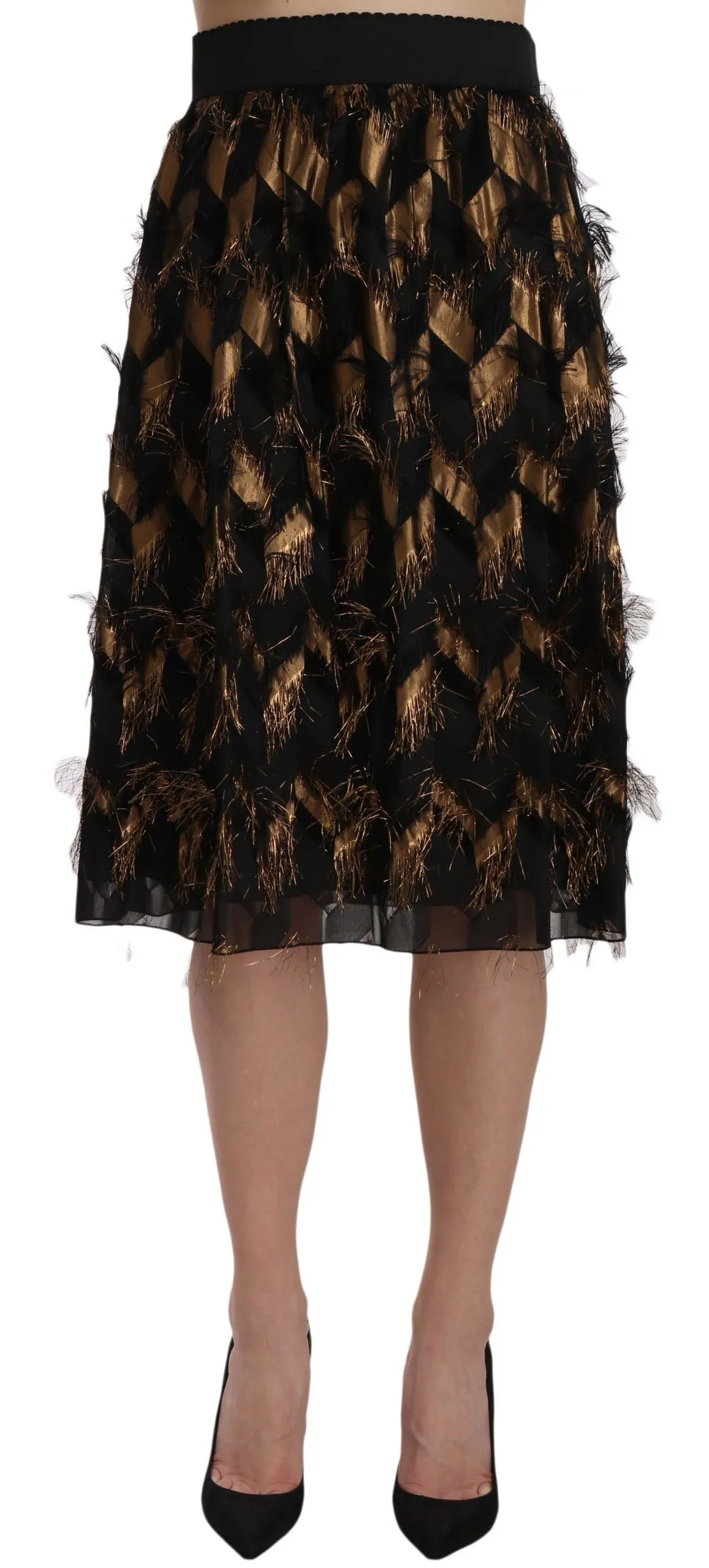 Dolce & Gabbana Women's Elegant Gold Black Silk Blend High Waist Skirt